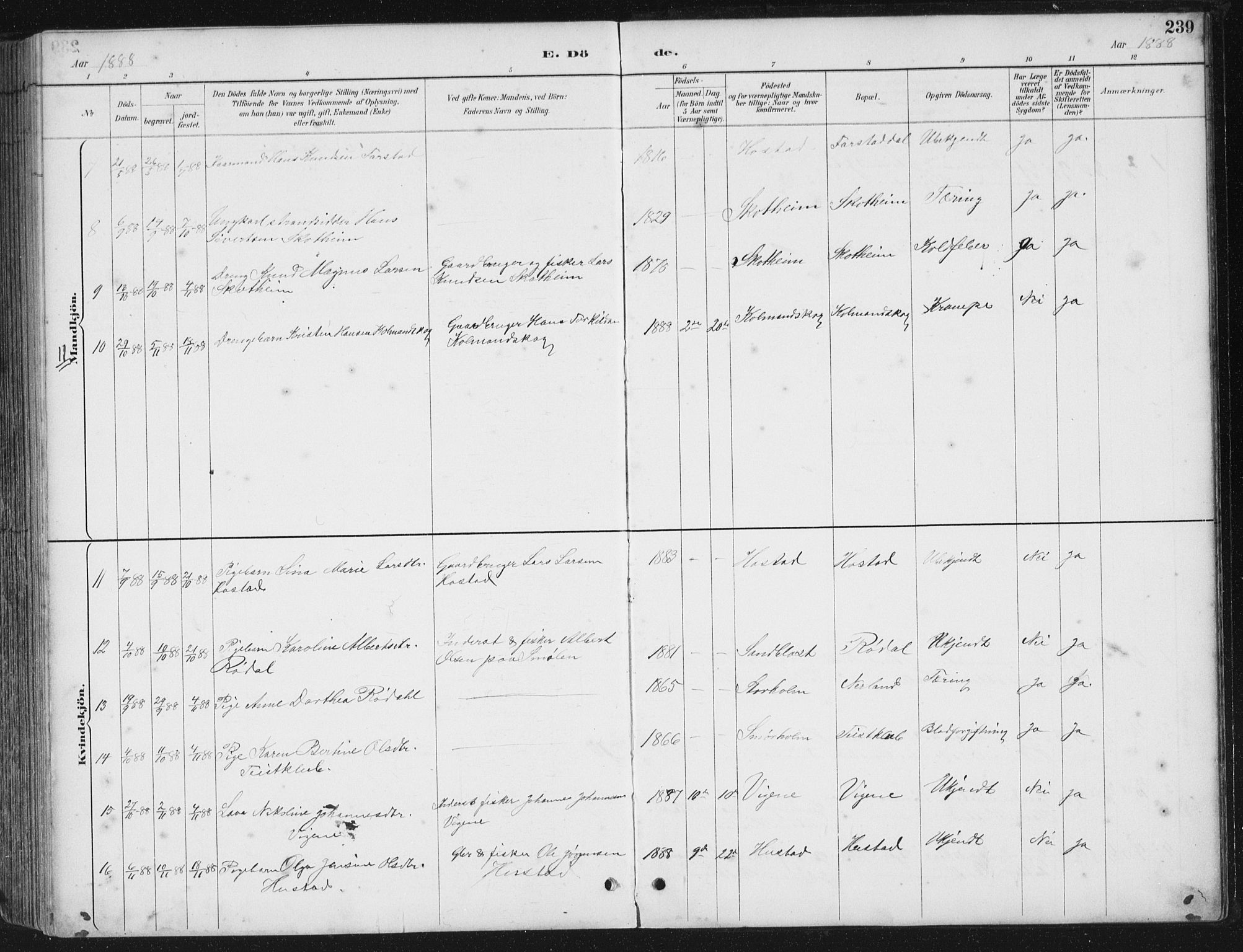 Ministerialprotokoller, klokkerbøker og fødselsregistre - Møre og Romsdal, AV/SAT-A-1454/567/L0783: Parish register (copy) no. 567C03, 1887-1903, p. 239