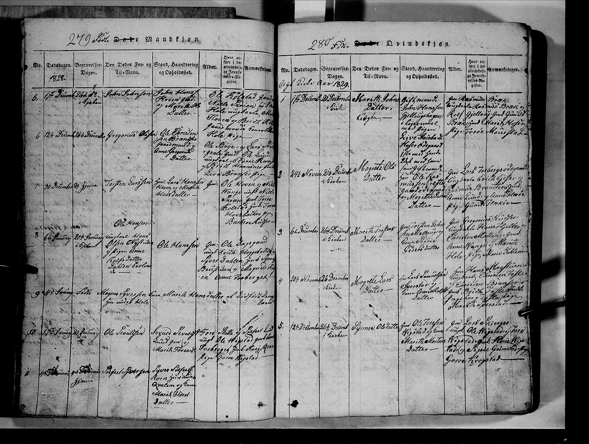 Lom prestekontor, SAH/PREST-070/L/L0003: Parish register (copy) no. 3, 1815-1844, p. 279-280