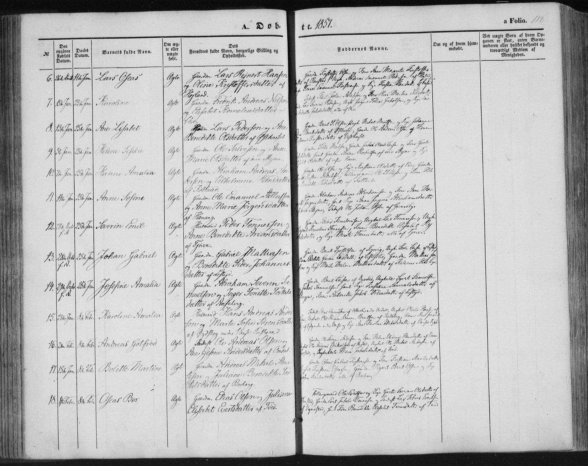Lista sokneprestkontor, SAK/1111-0027/F/Fa/L0010: Parish register (official) no. A 10, 1846-1861, p. 112