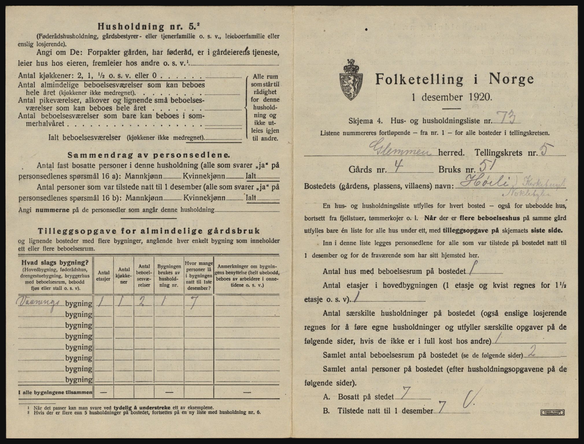 SAO, 1920 census for Glemmen, 1920, p. 1801