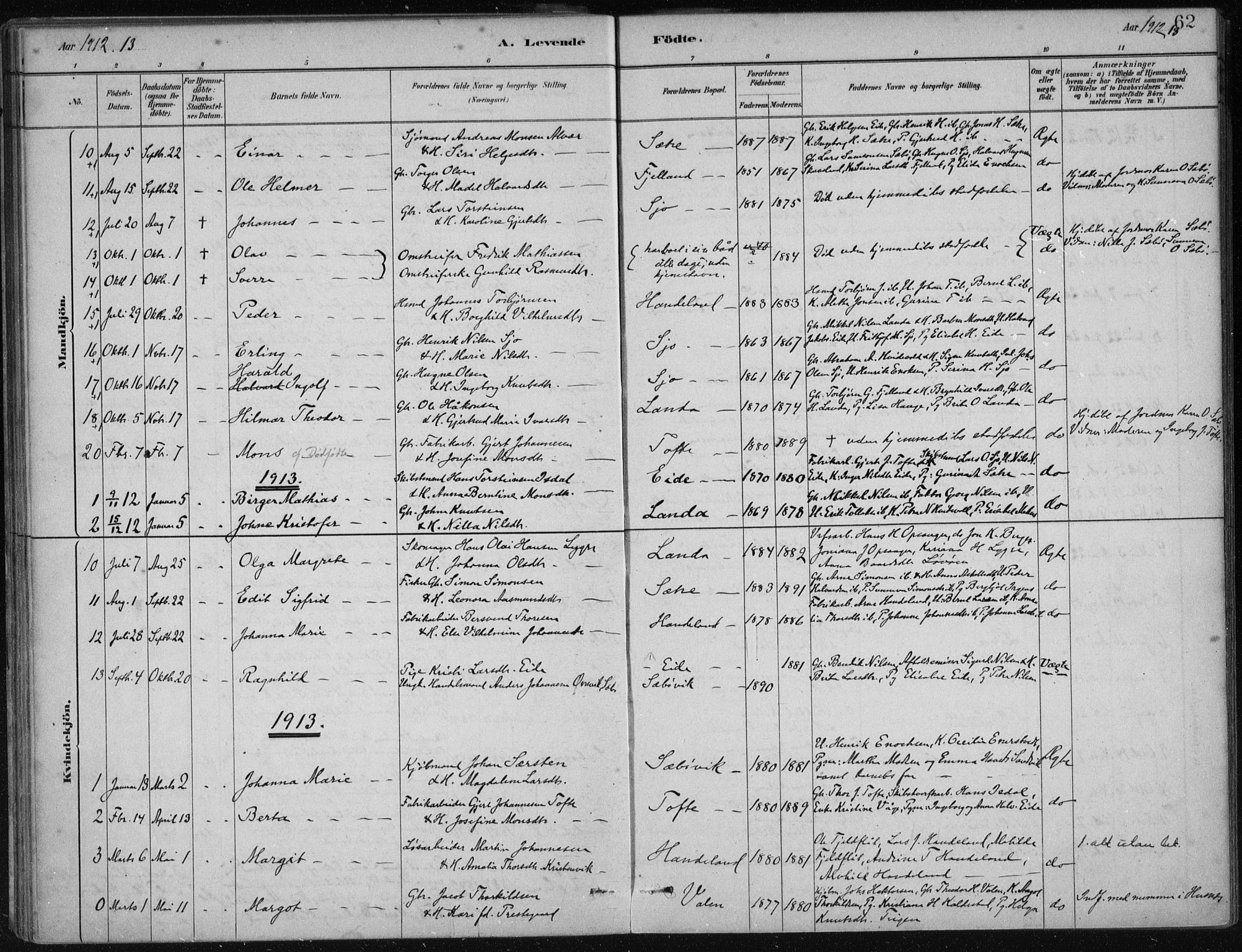 Fjelberg sokneprestembete, SAB/A-75201/H/Haa: Parish register (official) no. C  1, 1879-1918, p. 62