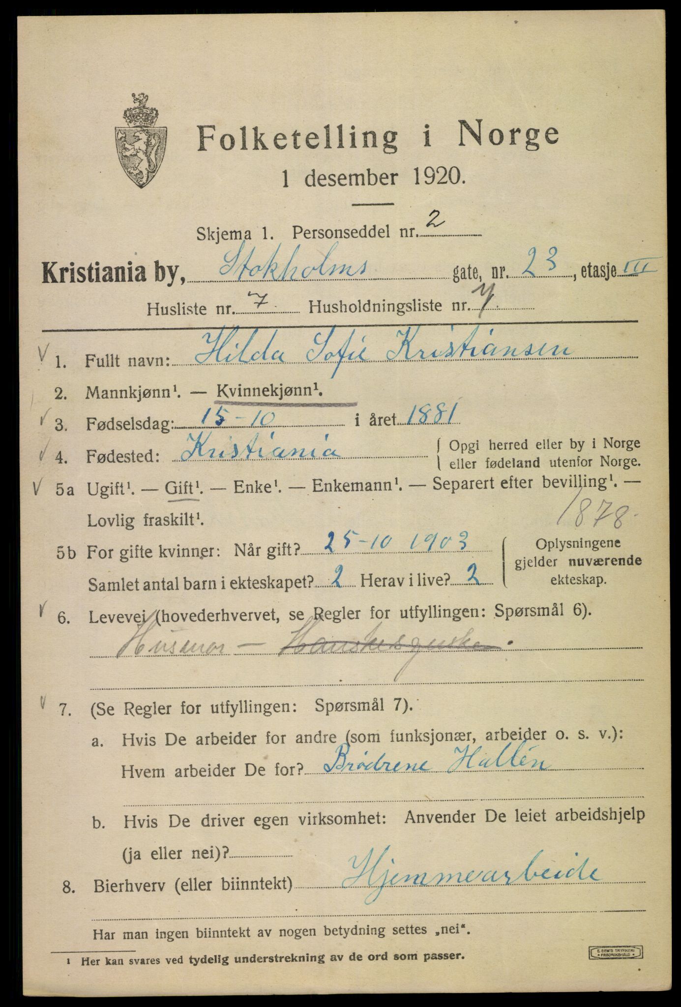SAO, 1920 census for Kristiania, 1920, p. 546841