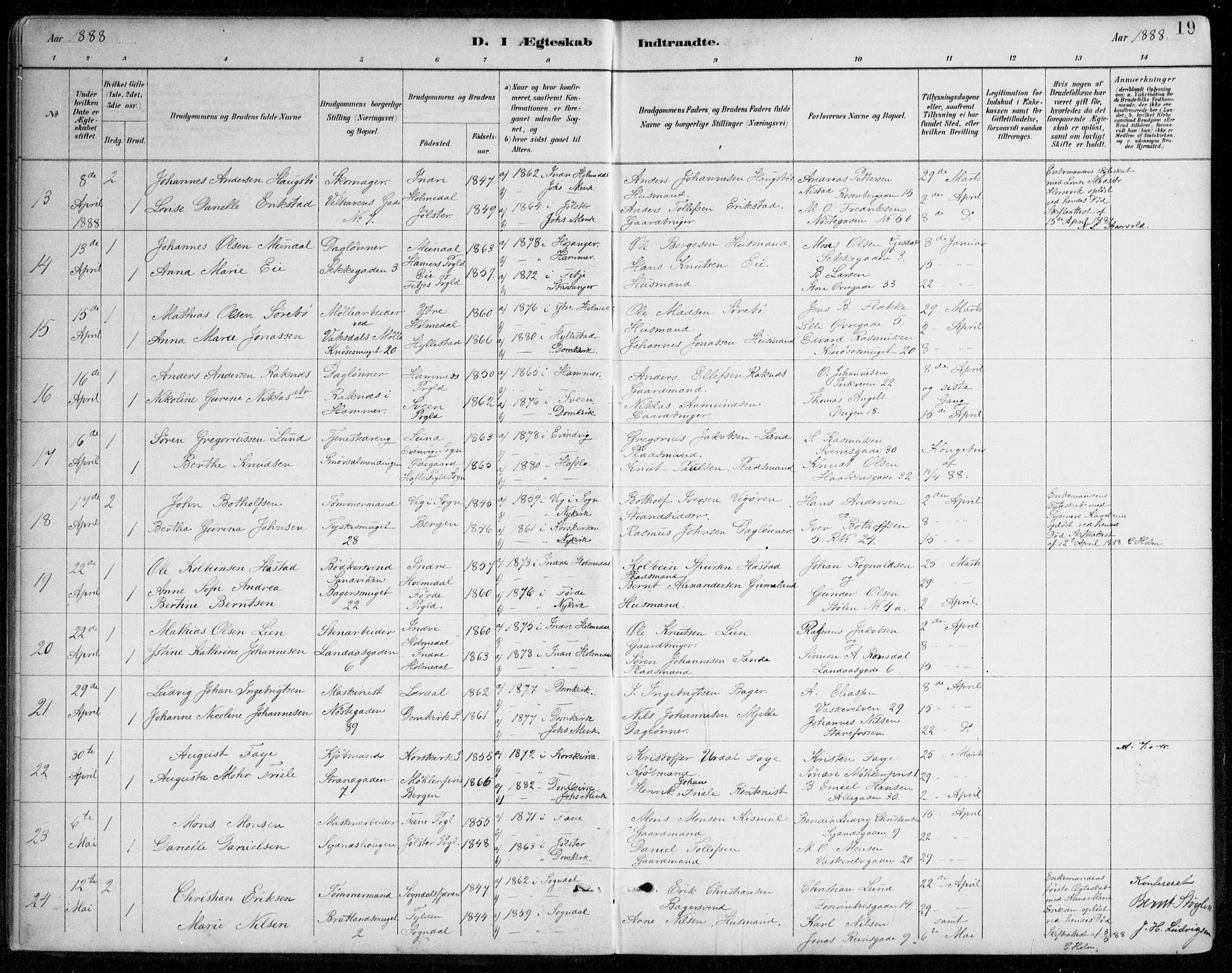Johanneskirken sokneprestembete, SAB/A-76001/H/Haa/L0012: Parish register (official) no. D 1, 1885-1912, p. 19