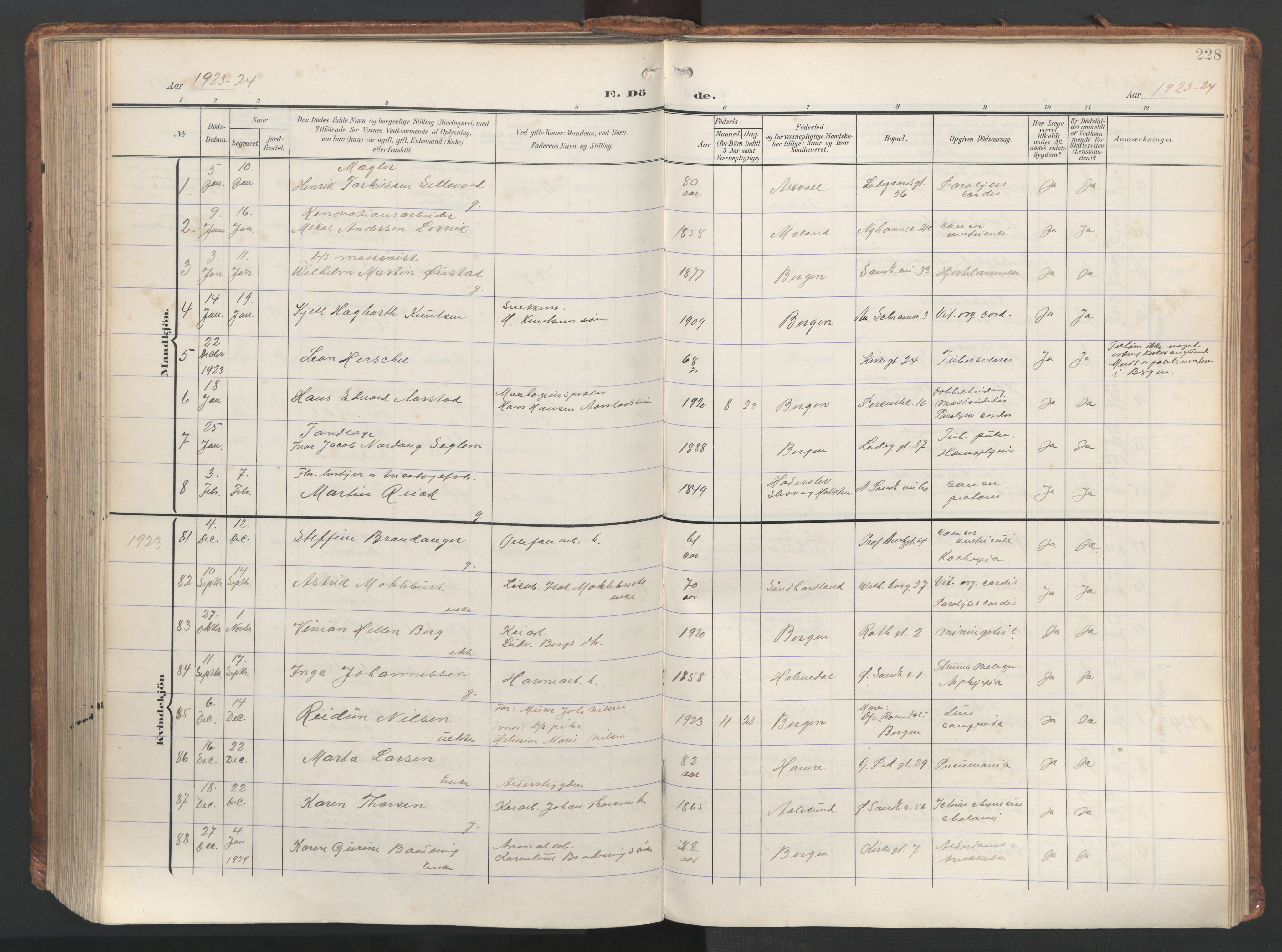 Sandviken Sokneprestembete, AV/SAB-A-77601/H/Ha/L0019: Parish register (official) no. E 2, 1905-1933, p. 228