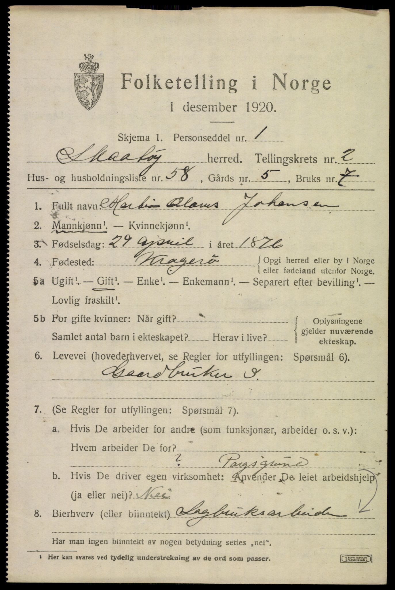SAKO, 1920 census for Skåtøy, 1920, p. 2776