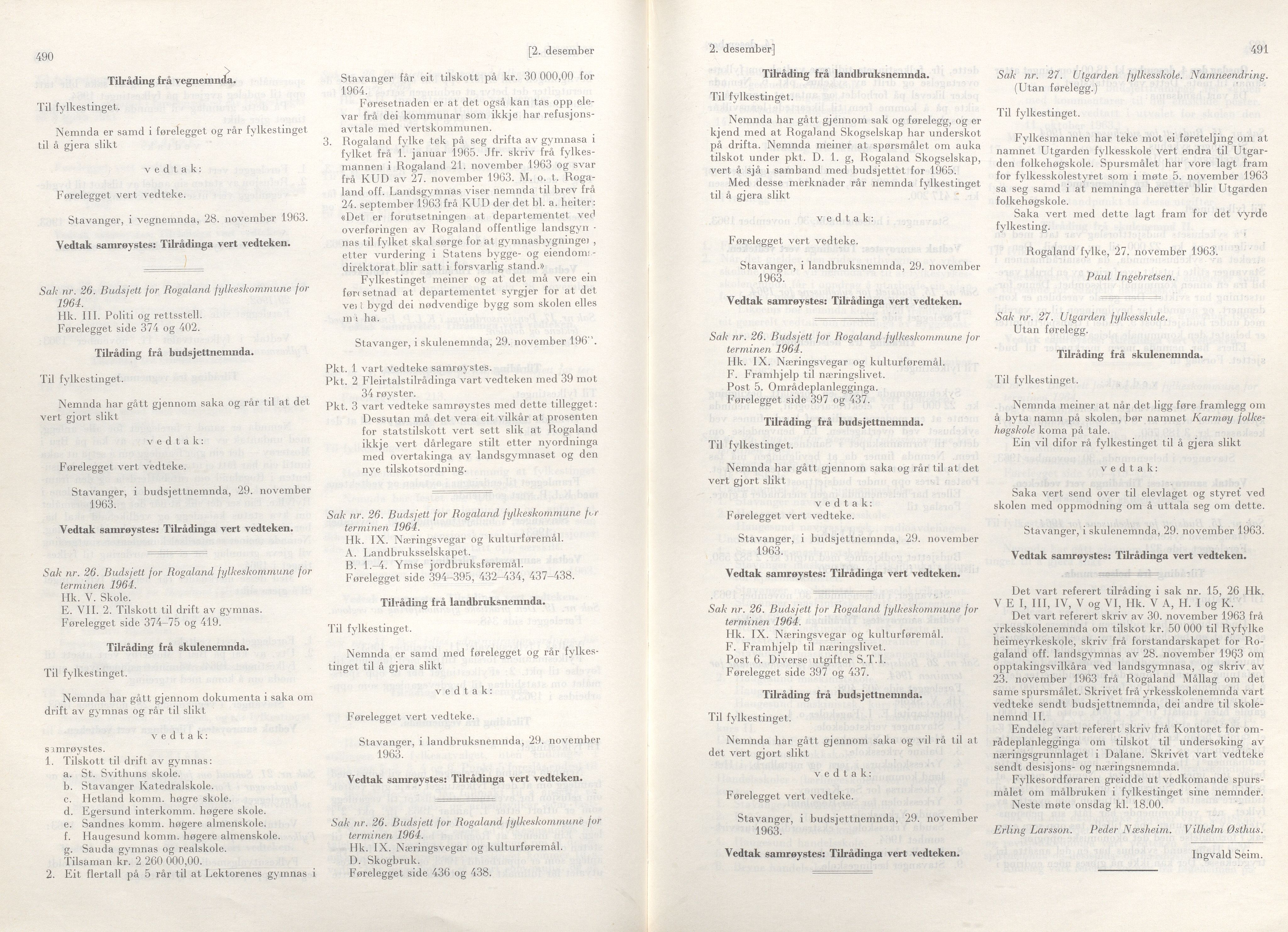 Rogaland fylkeskommune - Fylkesrådmannen , IKAR/A-900/A/Aa/Aaa/L0083: Møtebok , 1963, p. 490-491