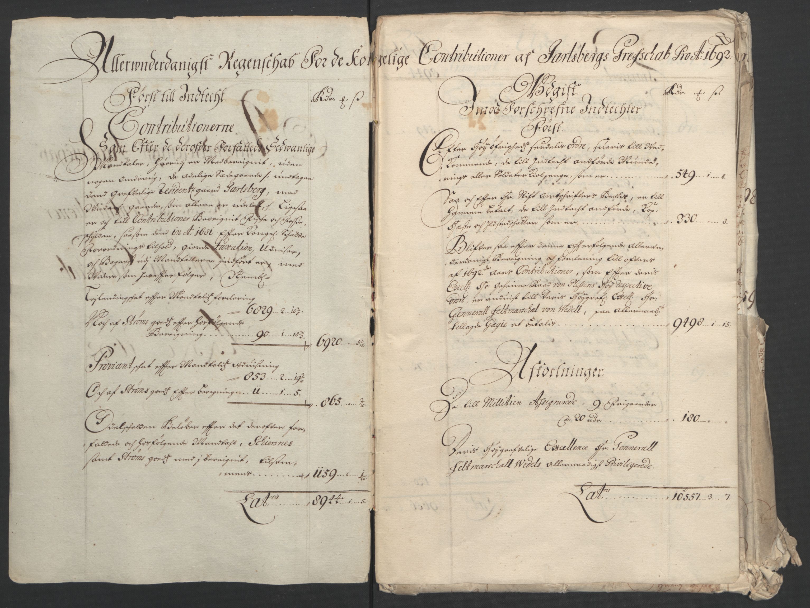 Rentekammeret inntil 1814, Reviderte regnskaper, Fogderegnskap, RA/EA-4092/R32/L1865: Fogderegnskap Jarlsberg grevskap, 1692, p. 4