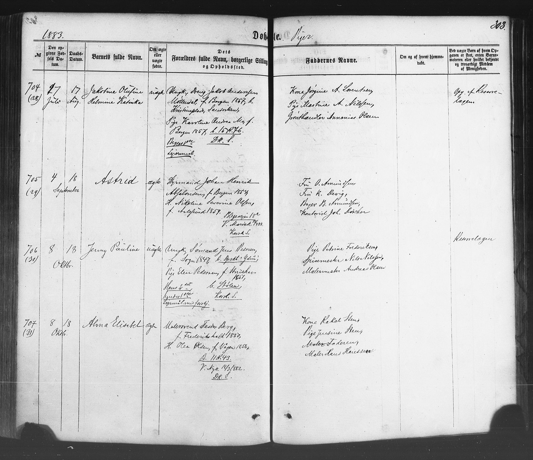 Fødselsstiftelsens sokneprestembete*, SAB/-: Parish register (official) no. A 1, 1863-1883, p. 303