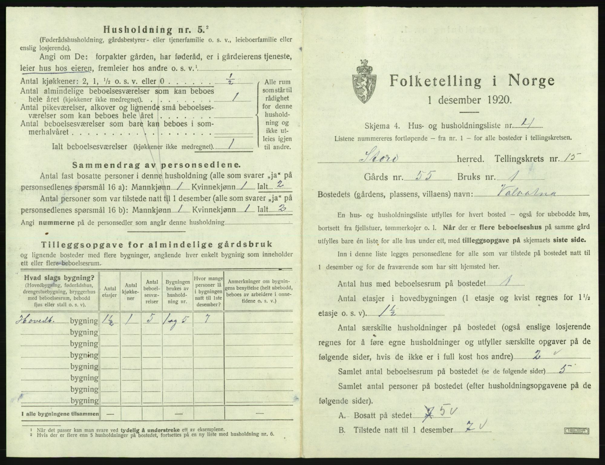 SAB, 1920 census for Stord, 1920, p. 1037