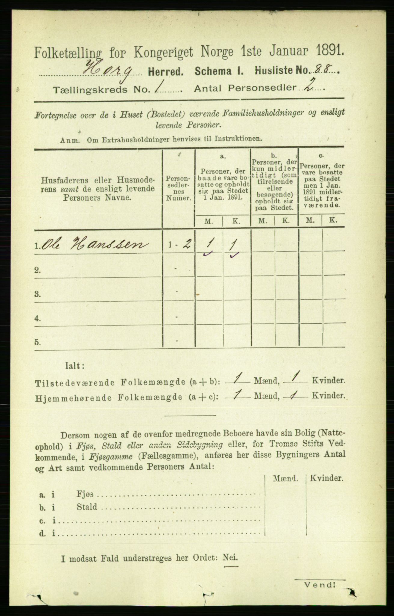 RA, 1891 census for 1650 Horg, 1891, p. 105