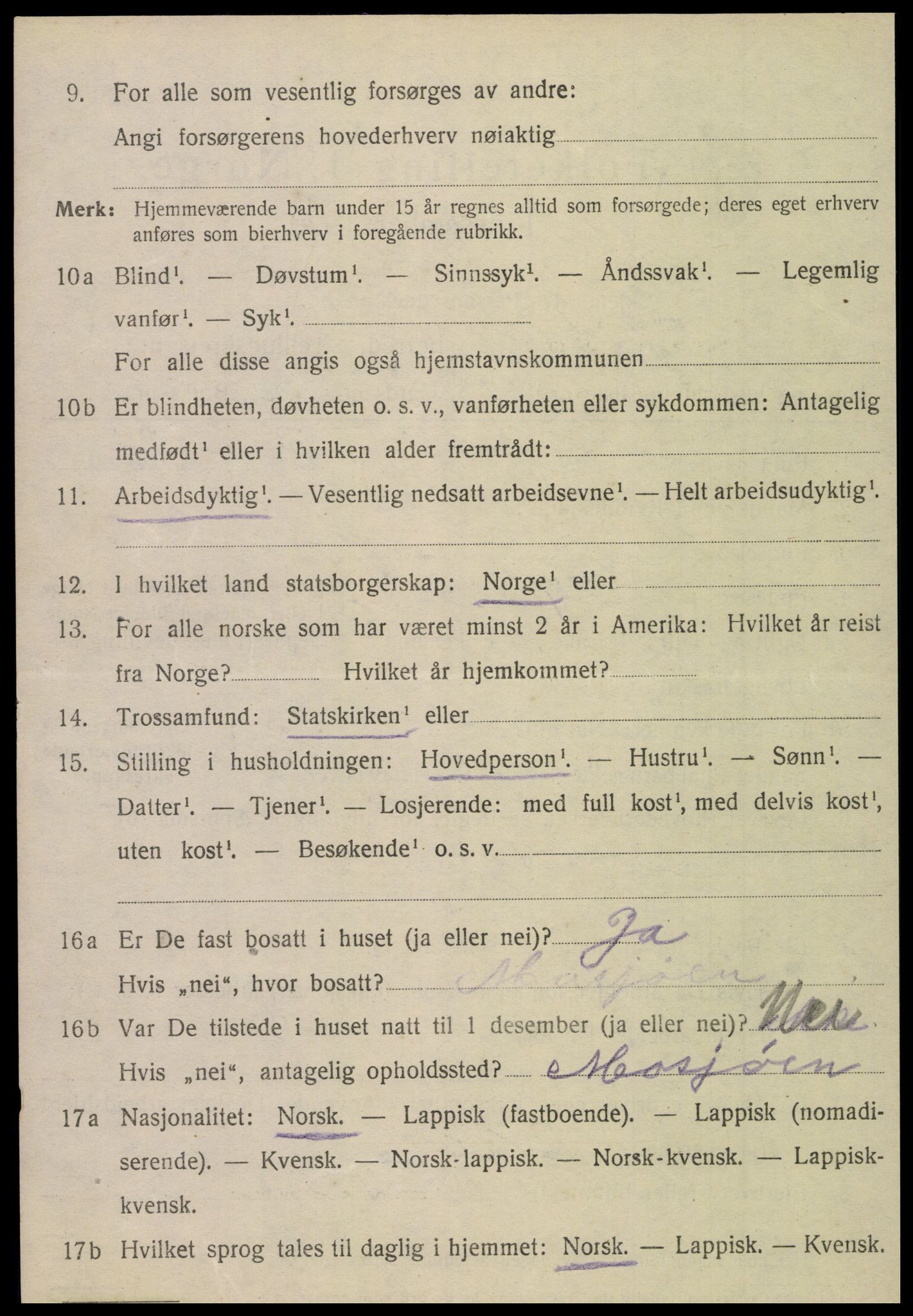 SAT, 1920 census for Tjøtta, 1920, p. 4706