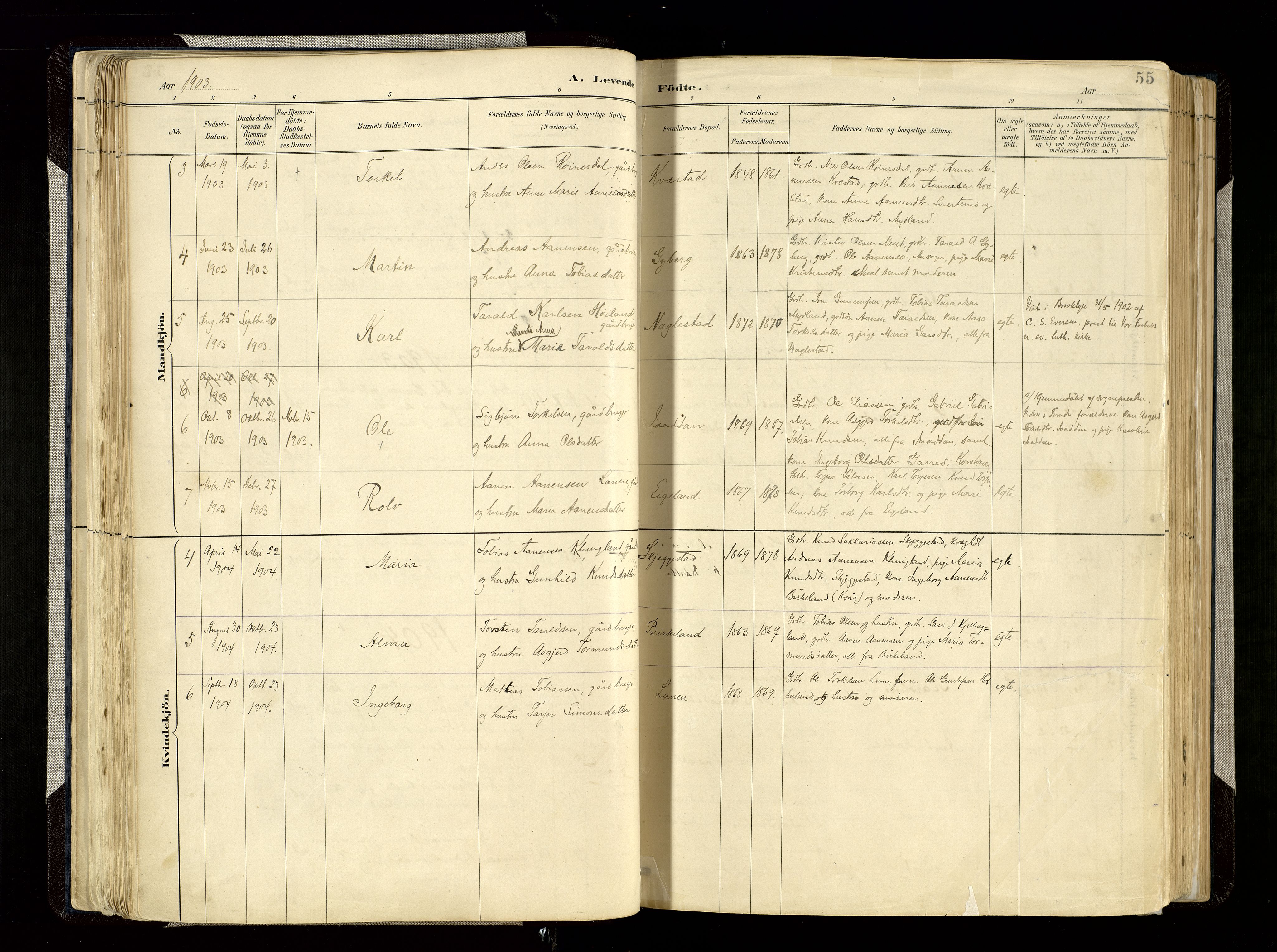 Hægebostad sokneprestkontor, AV/SAK-1111-0024/F/Fa/Faa/L0006: Parish register (official) no. A 6, 1887-1929, p. 55