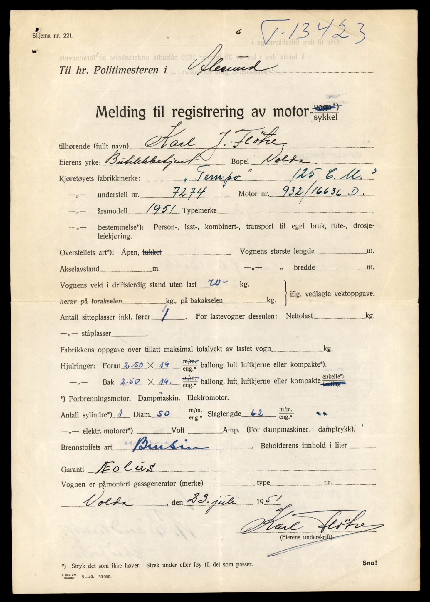 Møre og Romsdal vegkontor - Ålesund trafikkstasjon, AV/SAT-A-4099/F/Fe/L0039: Registreringskort for kjøretøy T 13361 - T 13530, 1927-1998, p. 1075
