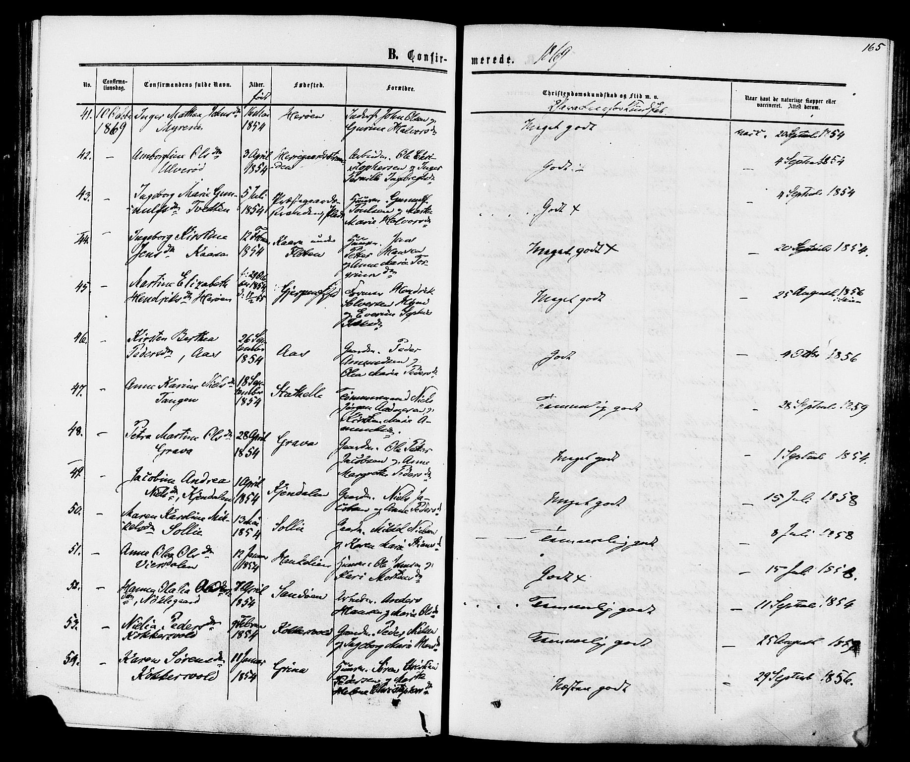 Eidanger kirkebøker, AV/SAKO-A-261/F/Fa/L0010: Parish register (official) no. 10, 1859-1874, p. 165