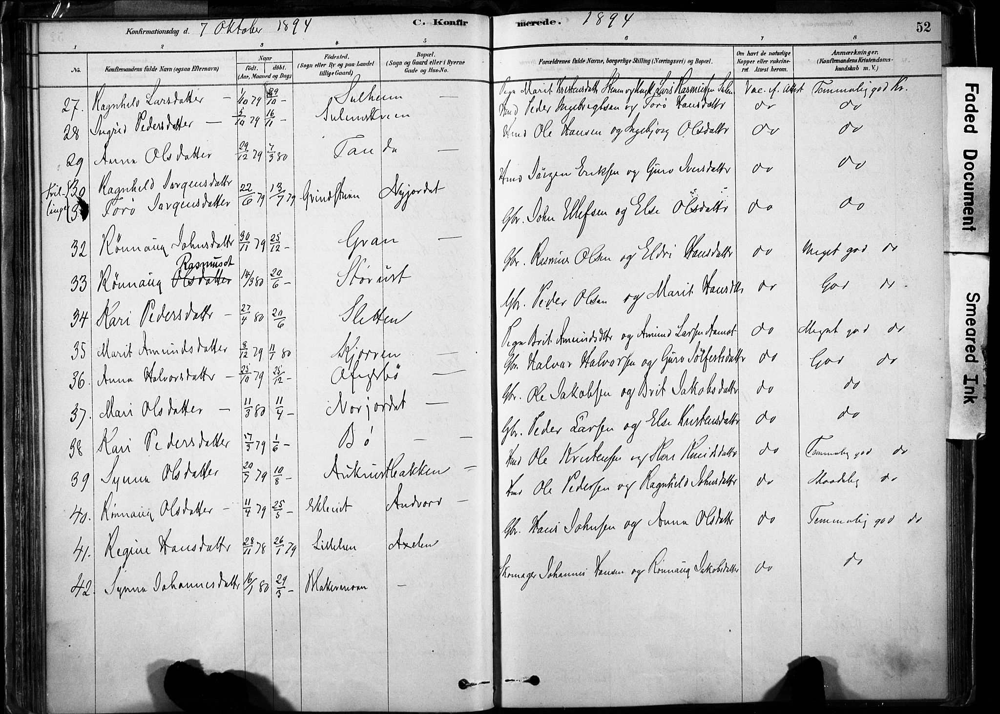 Lom prestekontor, SAH/PREST-070/K/L0009: Parish register (official) no. 9, 1878-1907, p. 52