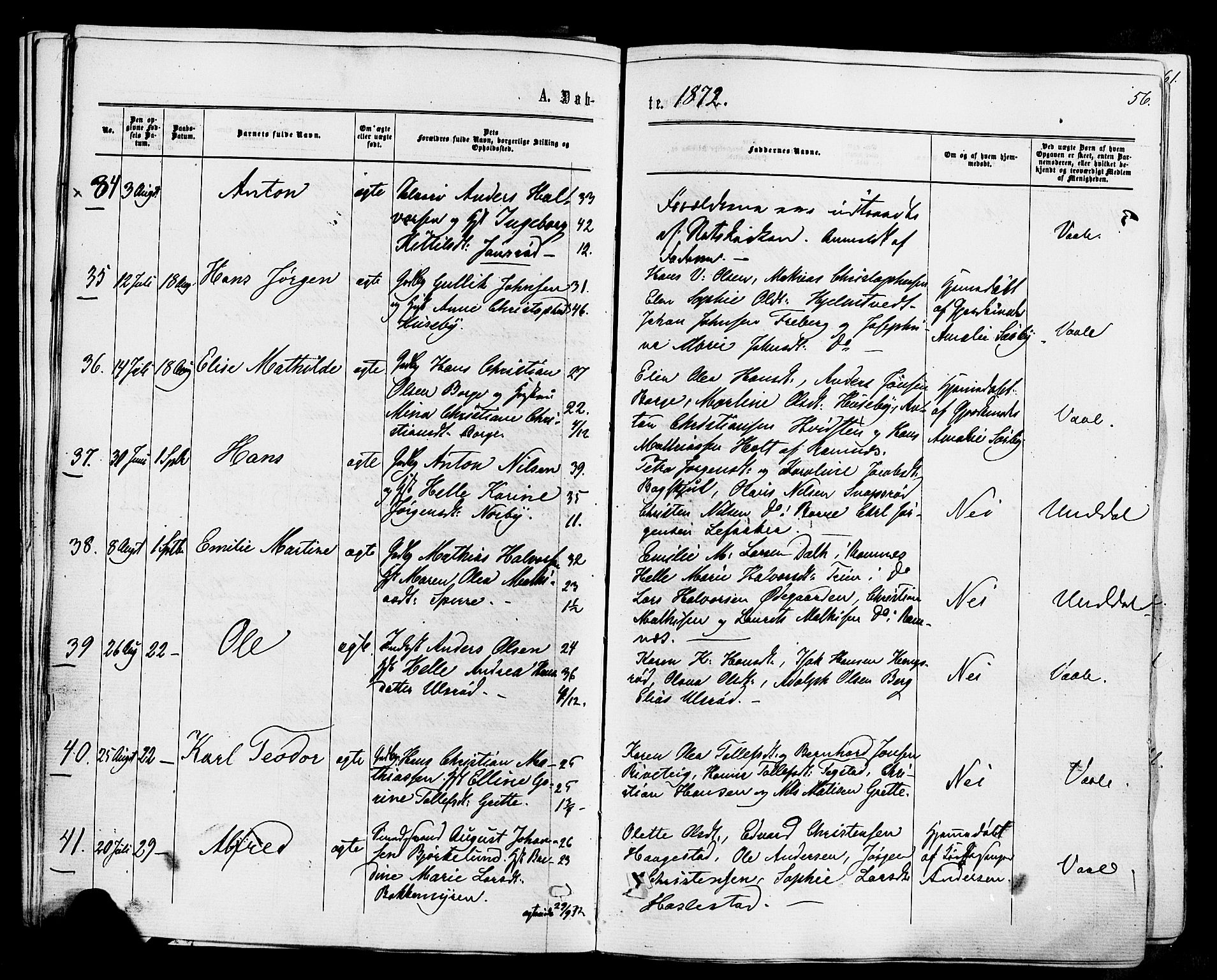 Våle kirkebøker, AV/SAKO-A-334/F/Fa/L0010: Parish register (official) no. I 10, 1861-1877, p. 56