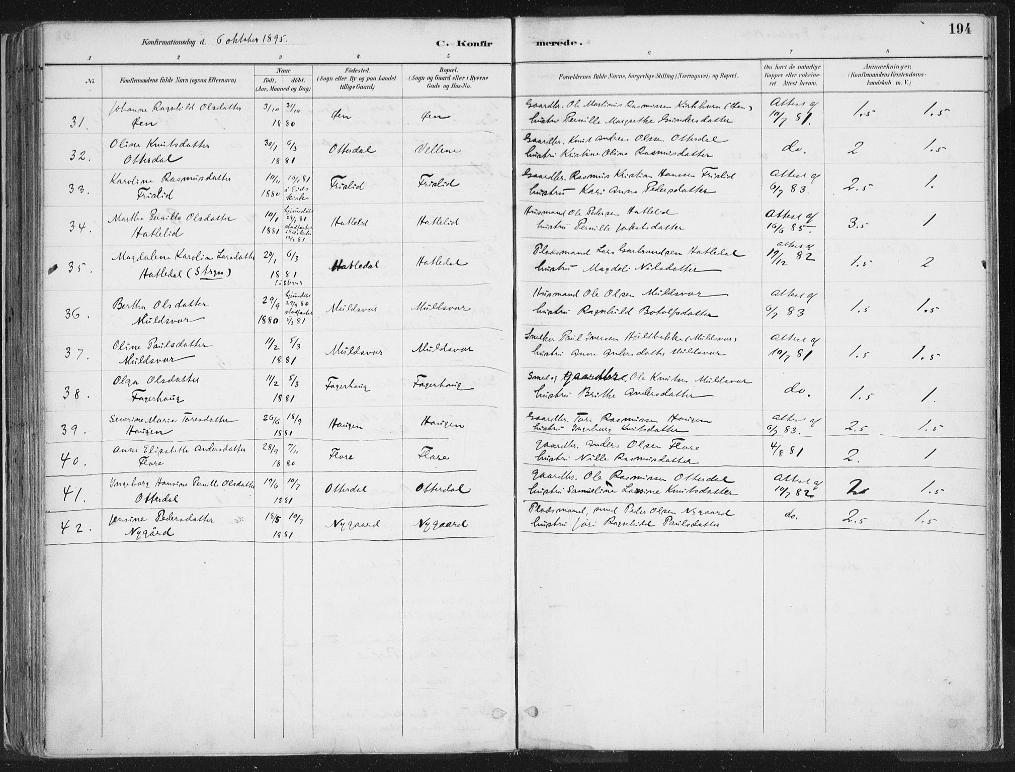 Hornindal sokneprestembete, AV/SAB-A-82401/H/Haa/Haaa/L0003/0001: Parish register (official) no. A 3A, 1887-1917, p. 194