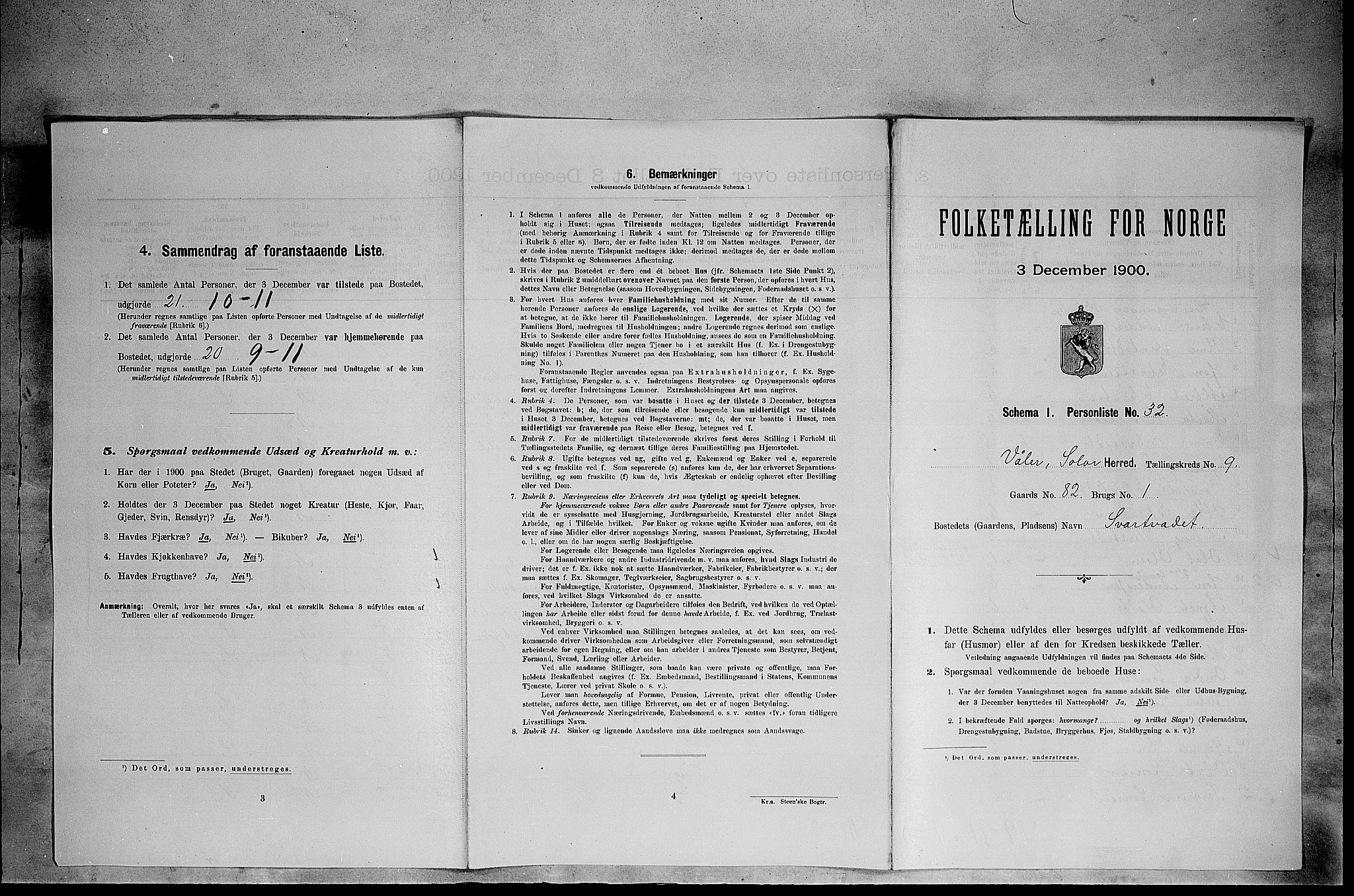 SAH, 1900 census for Våler, 1900, p. 1279