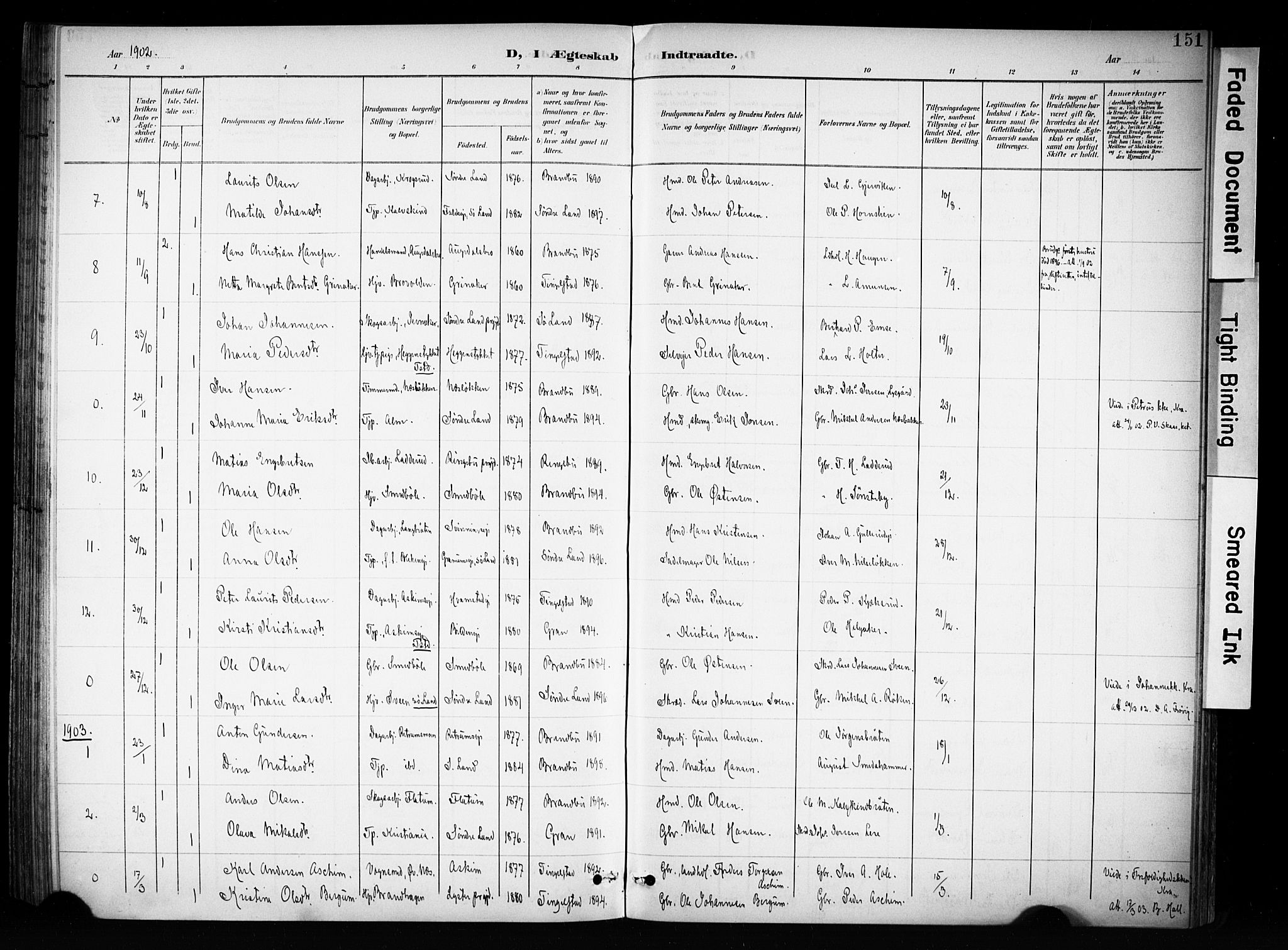 Brandbu prestekontor, SAH/PREST-114/H/Ha/Haa/L0001: Parish register (official) no. 1, 1900-1912, p. 151