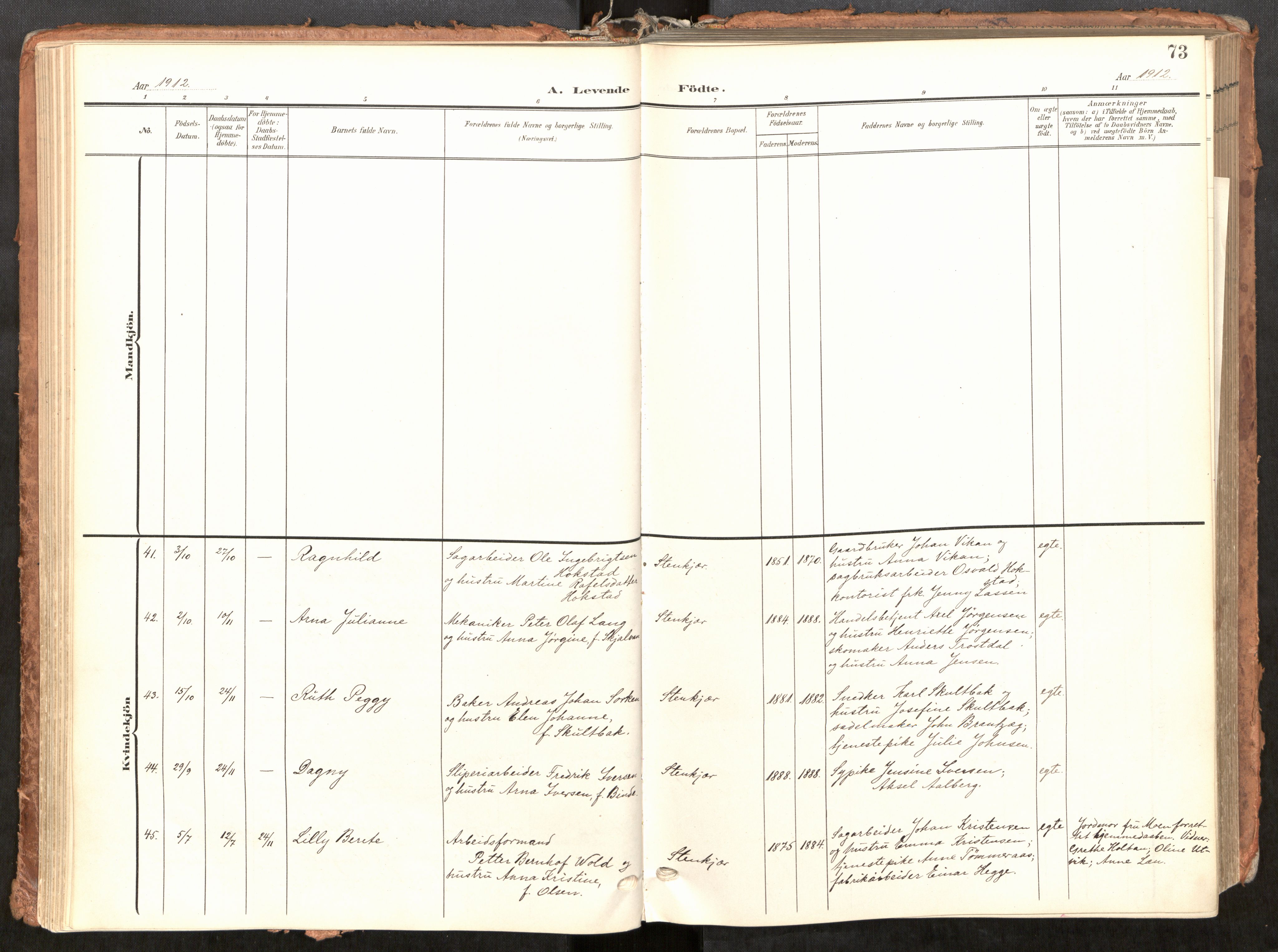 Steinkjer sokneprestkontor, AV/SAT-A-1541/01/H/Ha/Haa/L0001: Parish register (official) no. 1, 1904-1912, p. 73