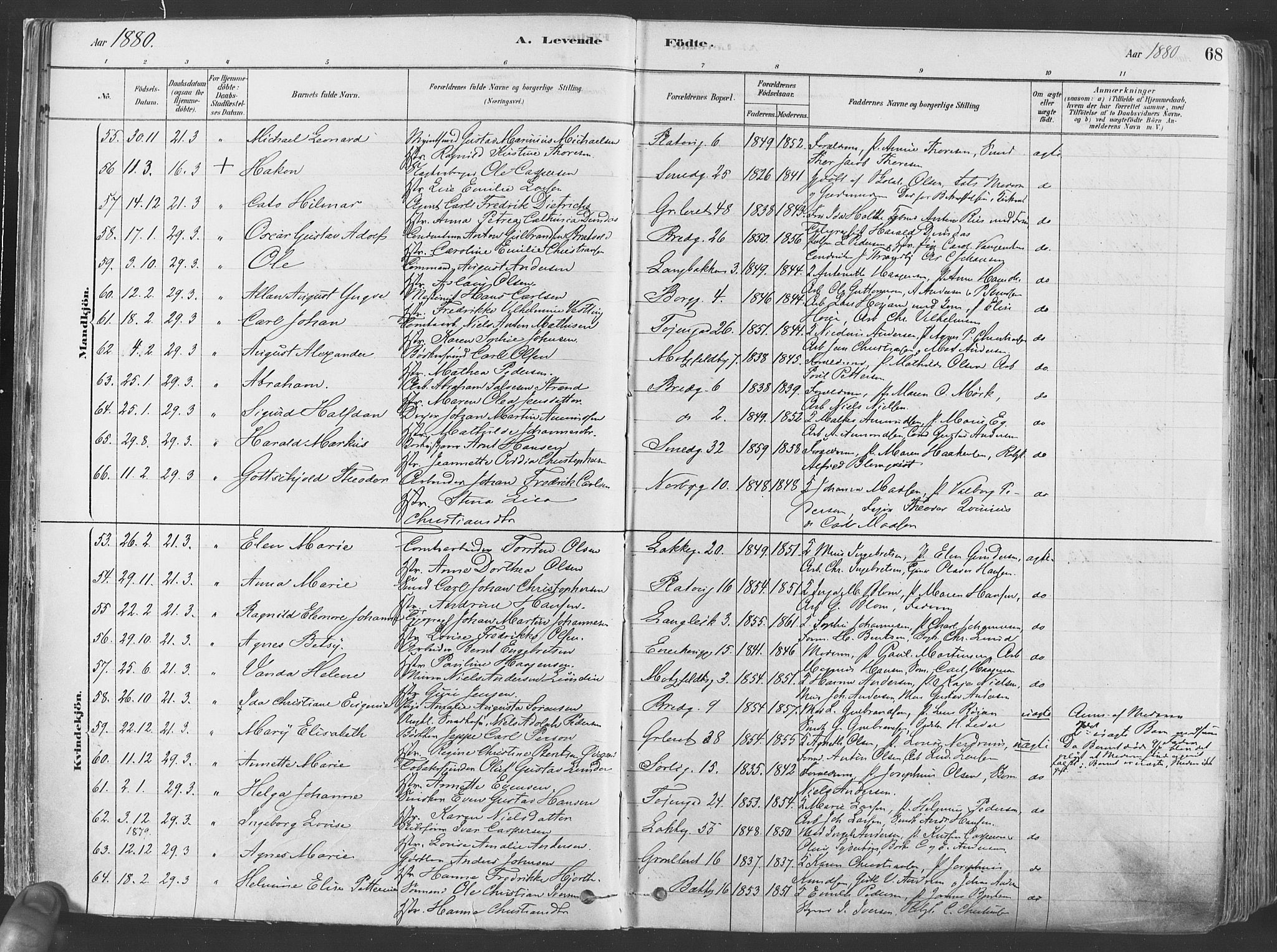 Grønland prestekontor Kirkebøker, AV/SAO-A-10848/F/Fa/L0007: Parish register (official) no. 7, 1878-1888, p. 68