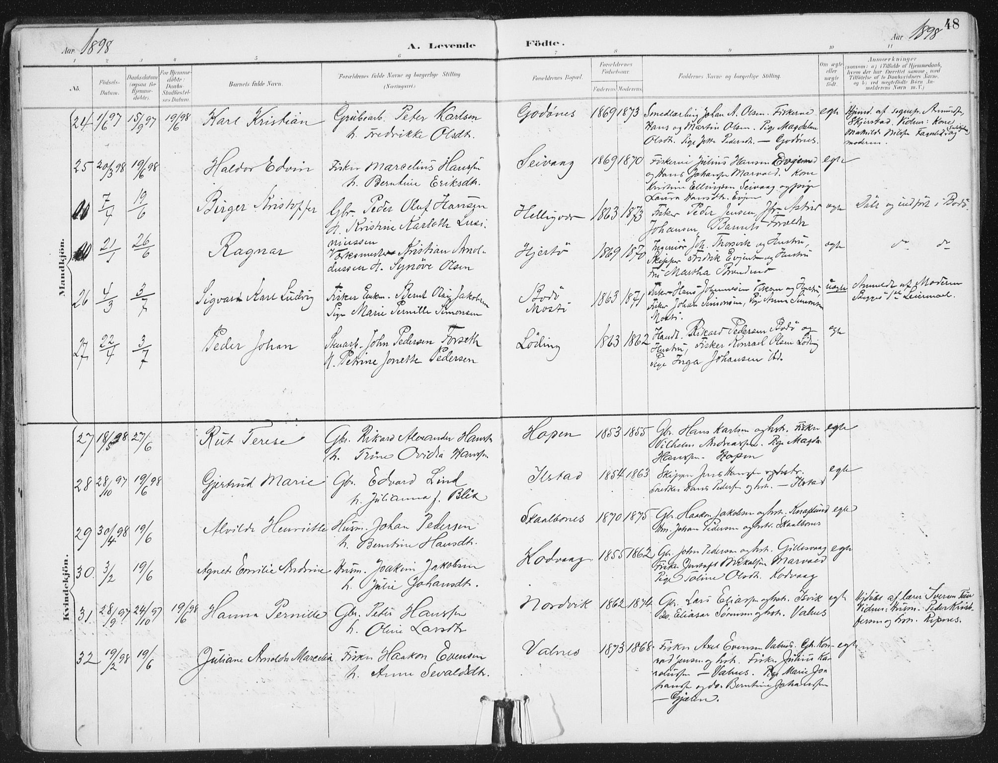 Ministerialprotokoller, klokkerbøker og fødselsregistre - Nordland, AV/SAT-A-1459/802/L0055: Parish register (official) no. 802A02, 1894-1915, p. 48