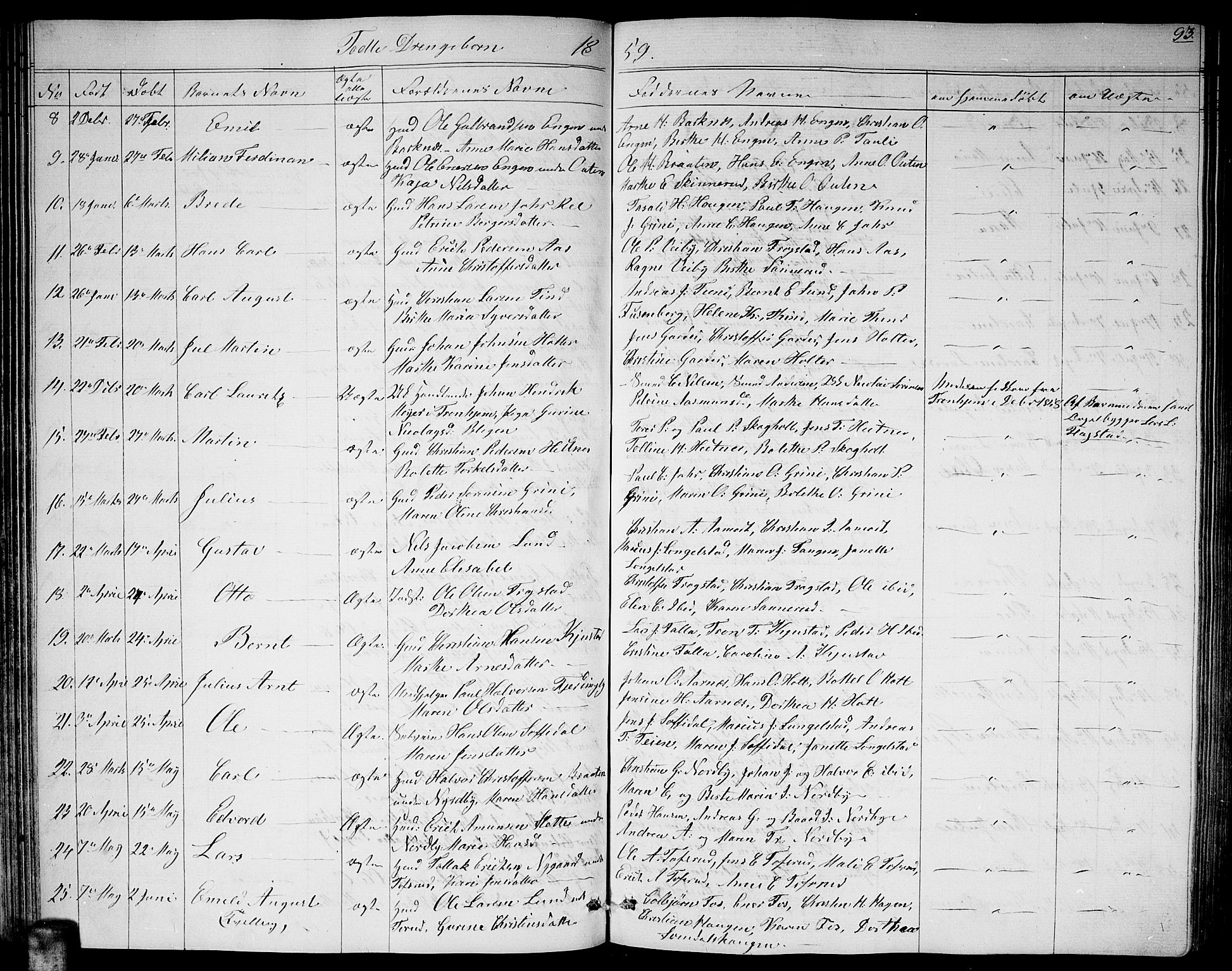 Fet prestekontor Kirkebøker, AV/SAO-A-10370a/G/Ga/L0002: Parish register (copy) no. I 2, 1843-1859, p. 93