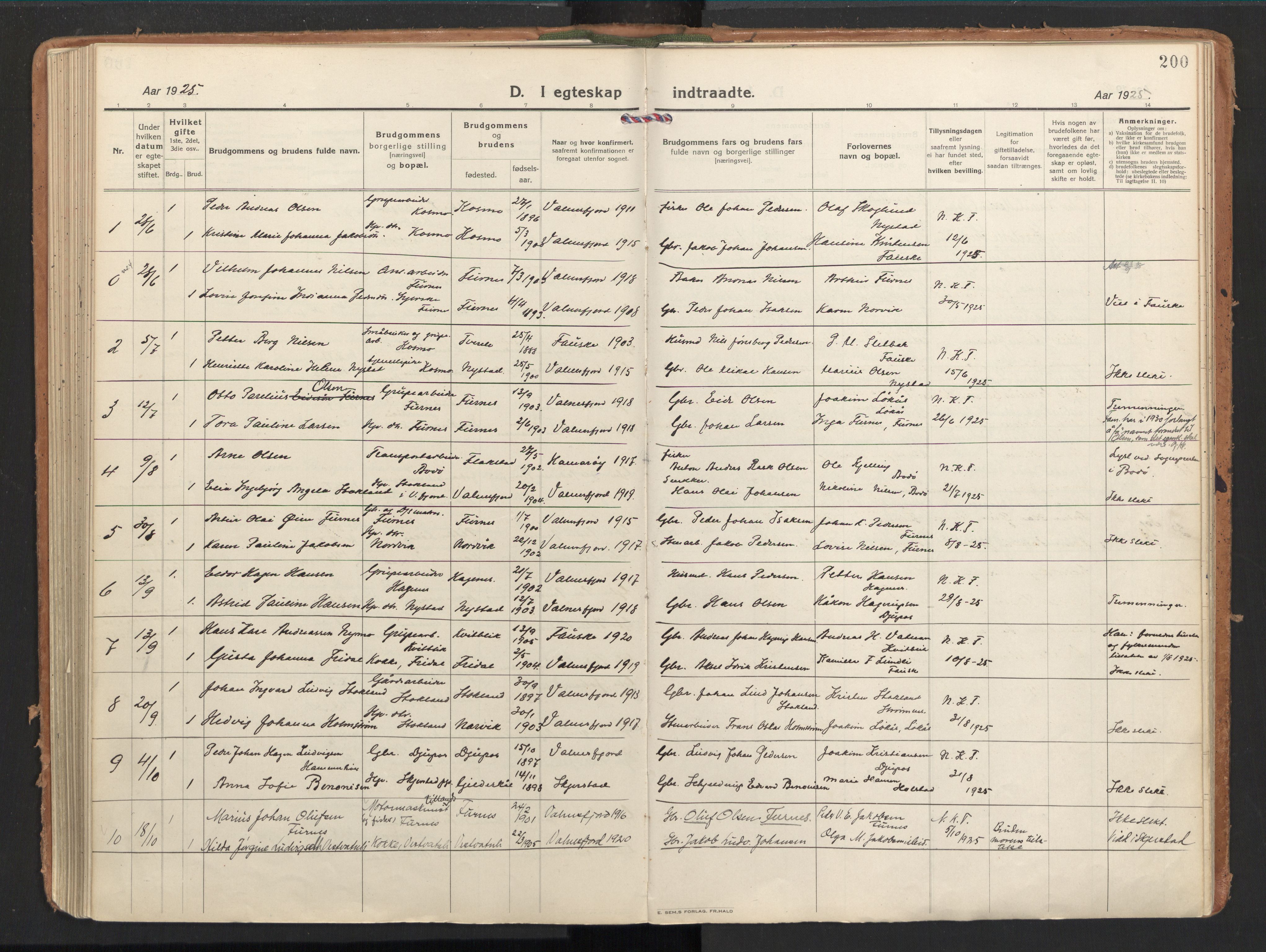 Ministerialprotokoller, klokkerbøker og fødselsregistre - Nordland, AV/SAT-A-1459/851/L0725: Parish register (official) no. 851A02, 1922-1944, p. 200