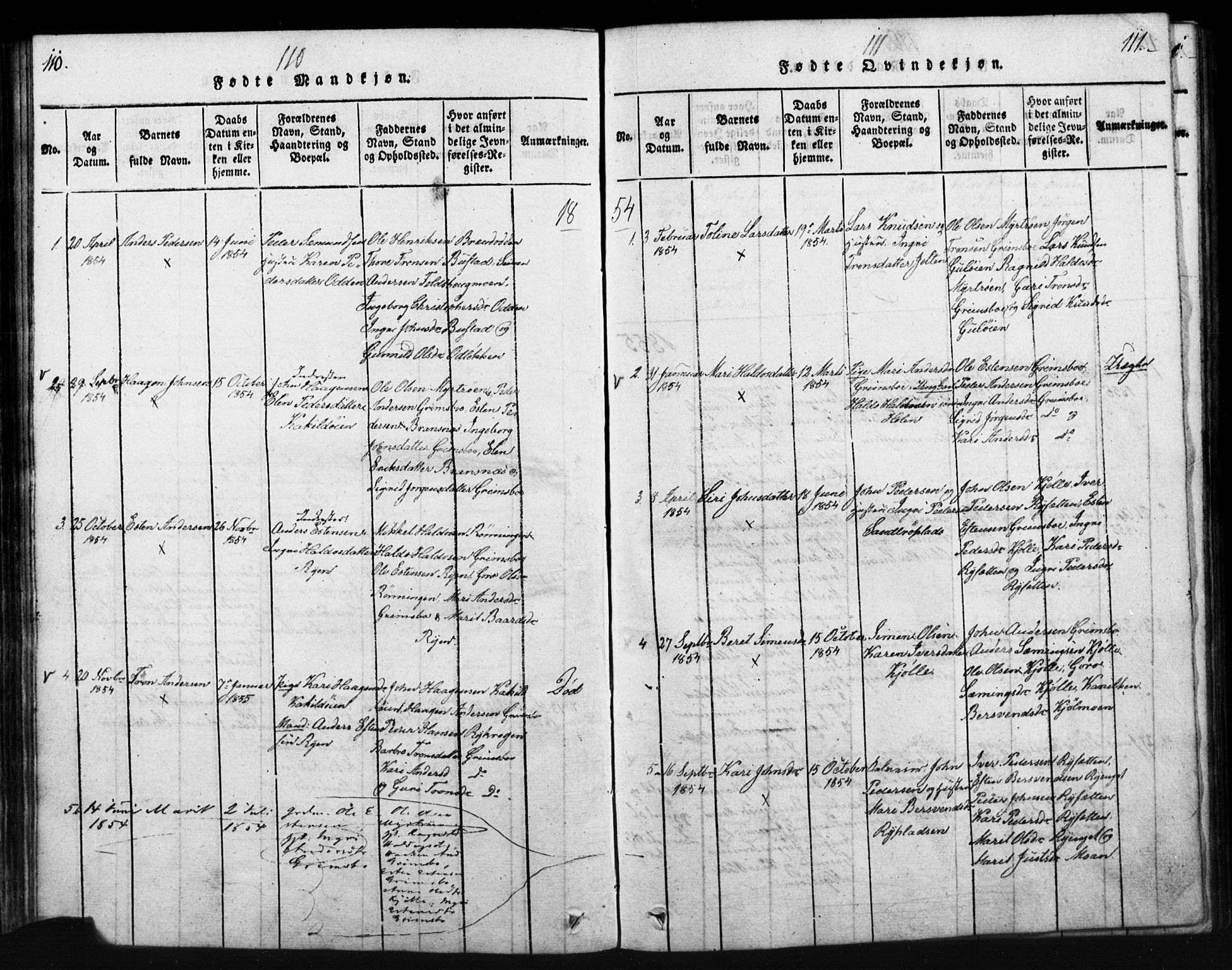 Tynset prestekontor, SAH/PREST-058/H/Ha/Hab/L0003: Parish register (copy) no. 3, 1814-1862, p. 110-111