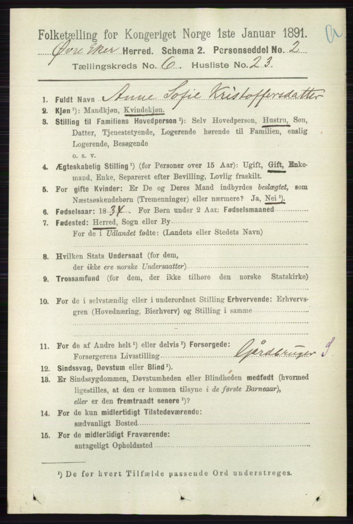 RA, 1891 census for 0624 Øvre Eiker, 1891, p. 2357