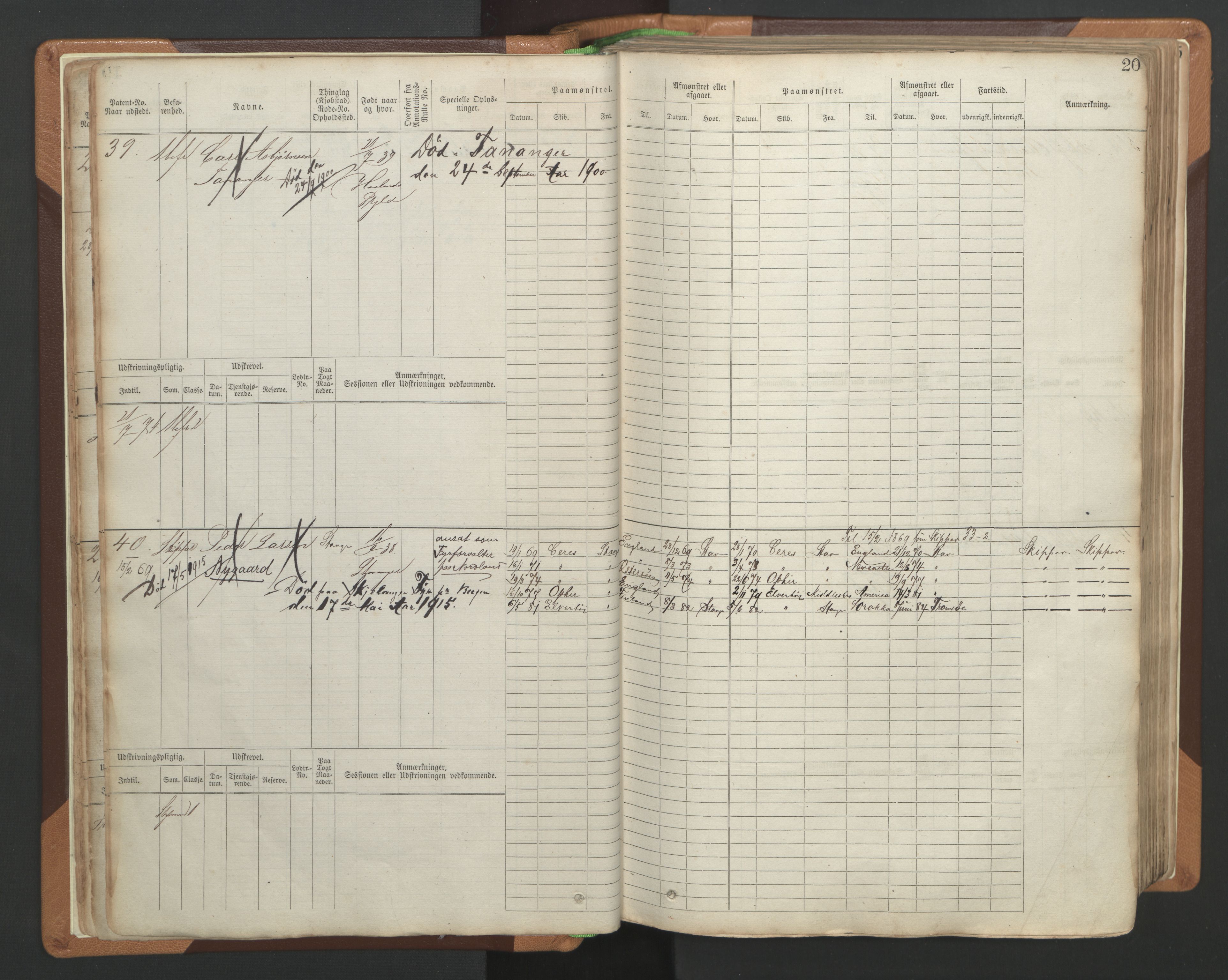 Stavanger sjømannskontor, AV/SAST-A-102006/F/Fb/Fbb/L0004: Sjøfartshovedrulle, patentnr. 1-792 (del 1), 1869-1880, p. 24