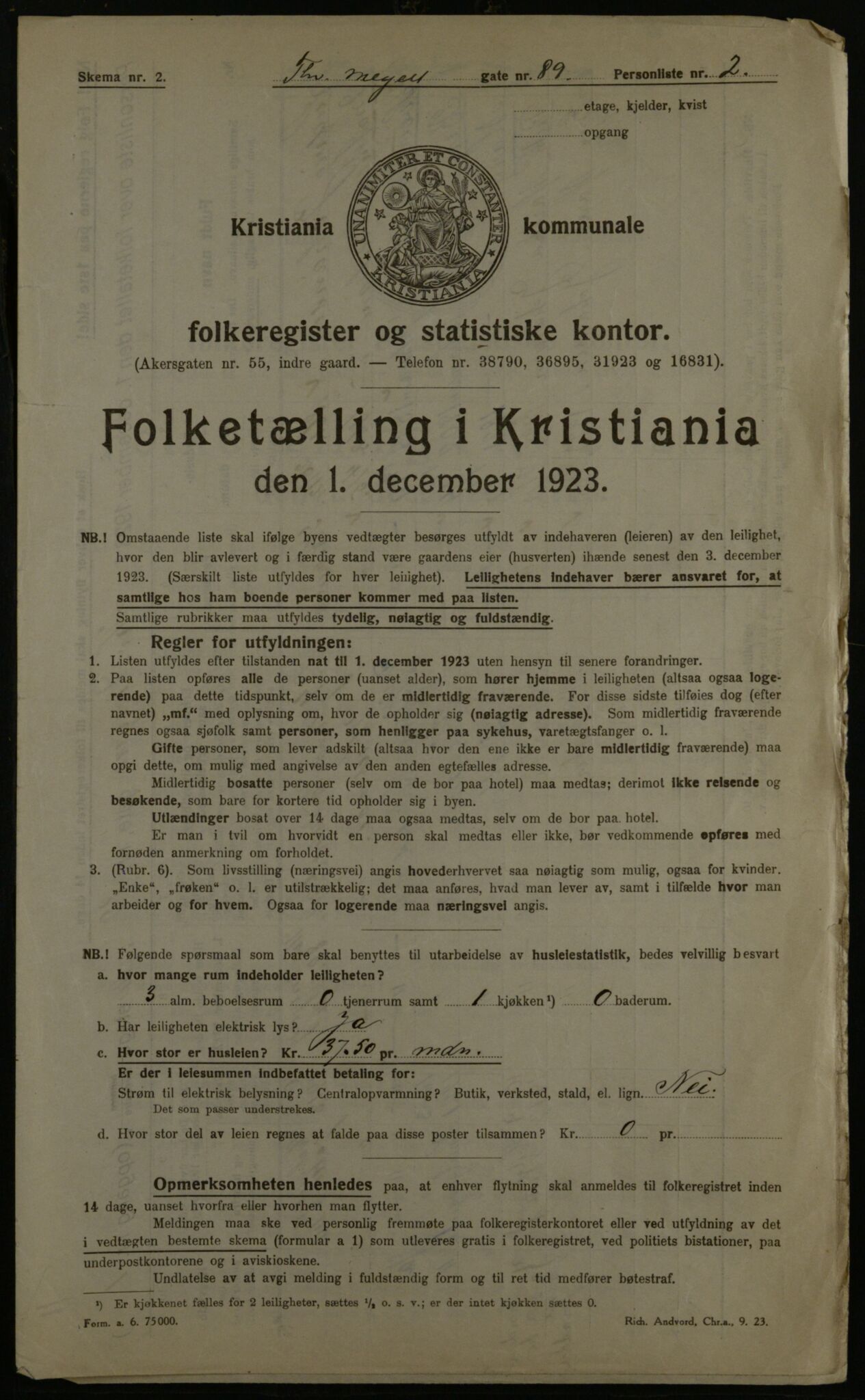 OBA, Municipal Census 1923 for Kristiania, 1923, p. 122998