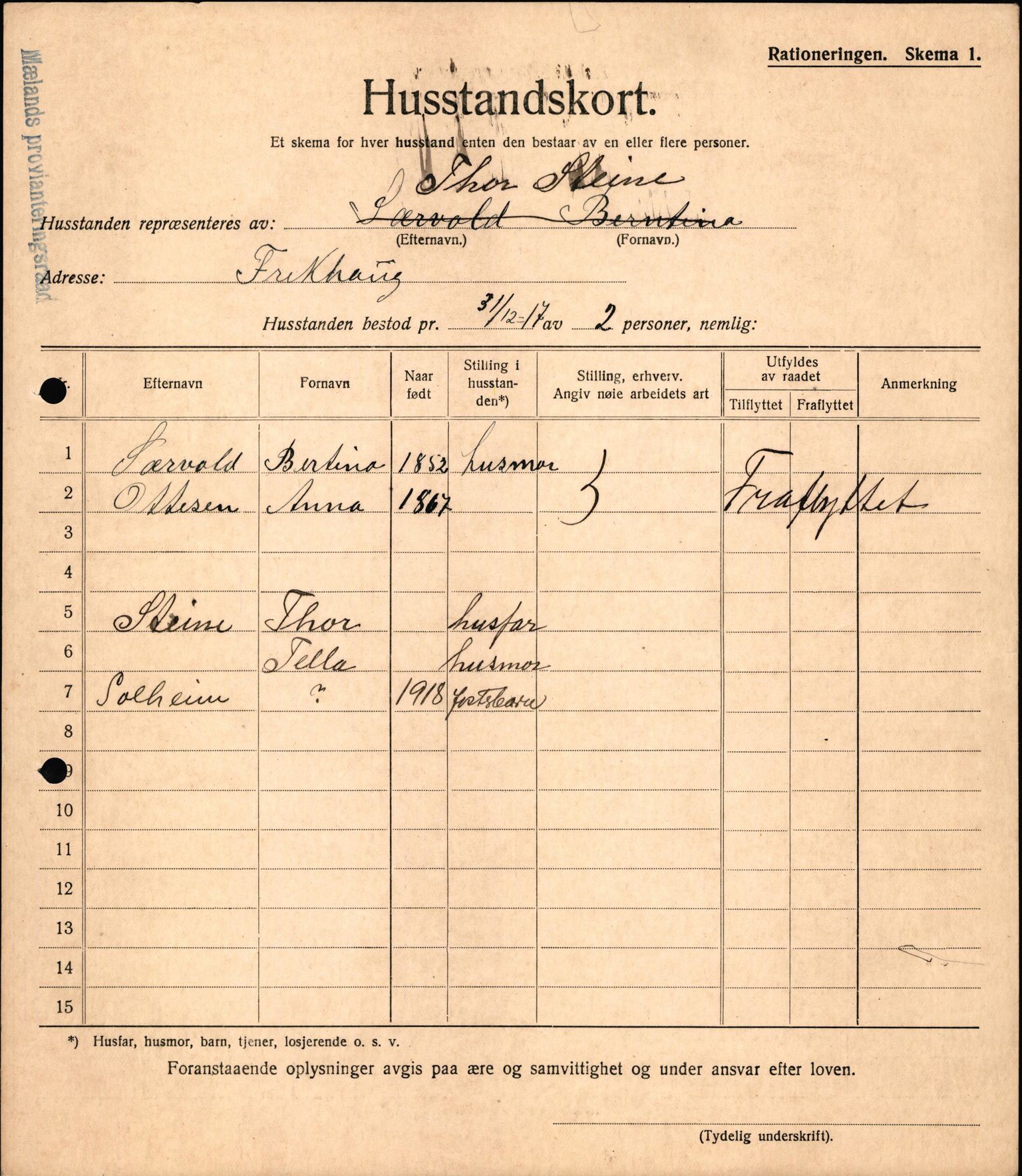 IKAH, Meland kommune, Provianteringsrådet, Husstander per 01.11.1917, 1917-1918, p. 168