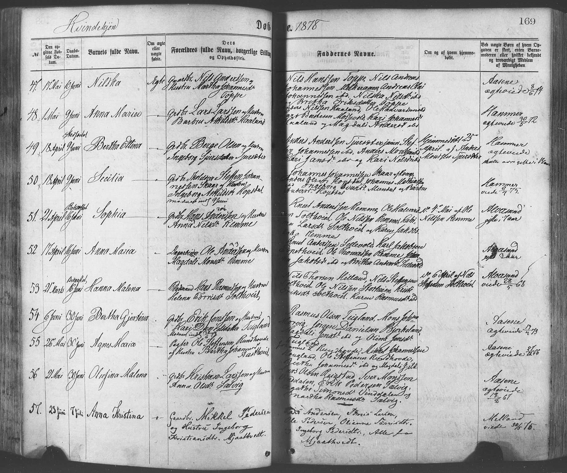 Hamre sokneprestembete, AV/SAB-A-75501/H/Ha/Haa/Haaa/L0015: Parish register (official) no. A 15, 1870-1881, p. 169