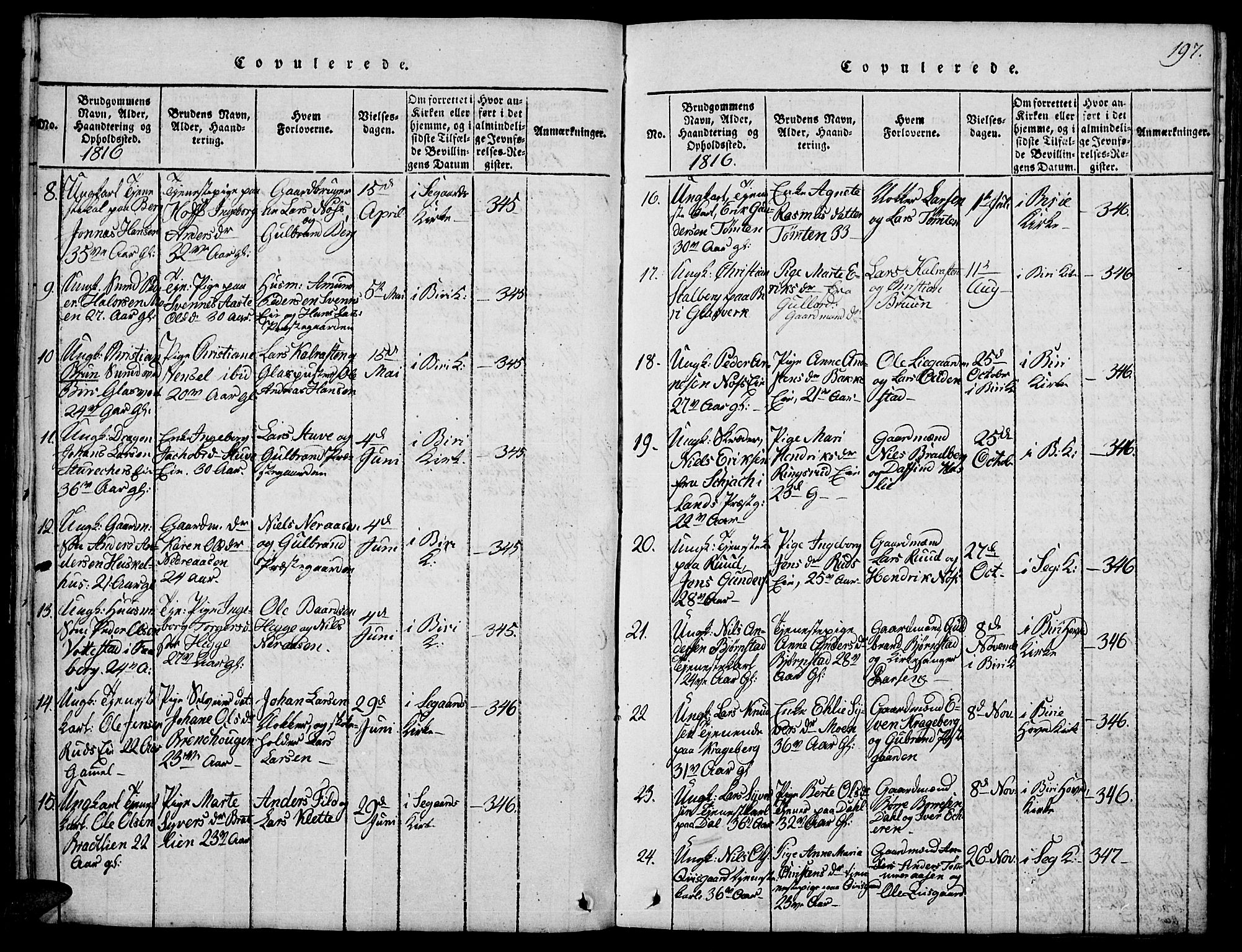 Biri prestekontor, SAH/PREST-096/H/Ha/Hab/L0001: Parish register (copy) no. 1, 1814-1828, p. 197