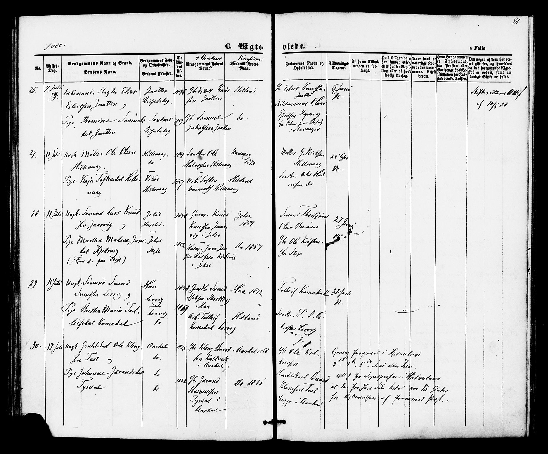 Hetland sokneprestkontor, AV/SAST-A-101826/30/30BA/L0005: Parish register (official) no. A 5, 1869-1884, p. 81