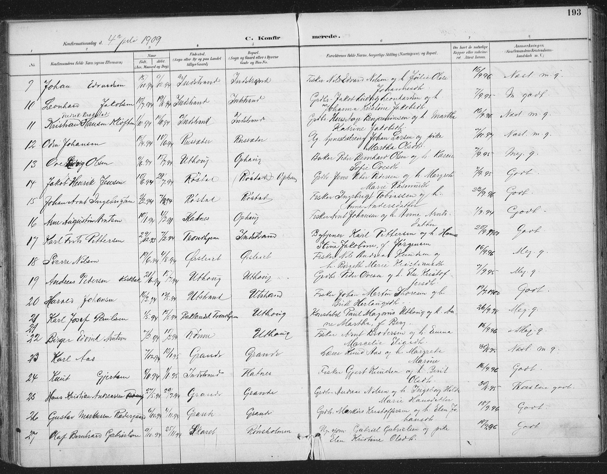 Ministerialprotokoller, klokkerbøker og fødselsregistre - Sør-Trøndelag, SAT/A-1456/659/L0743: Parish register (official) no. 659A13, 1893-1910, p. 193