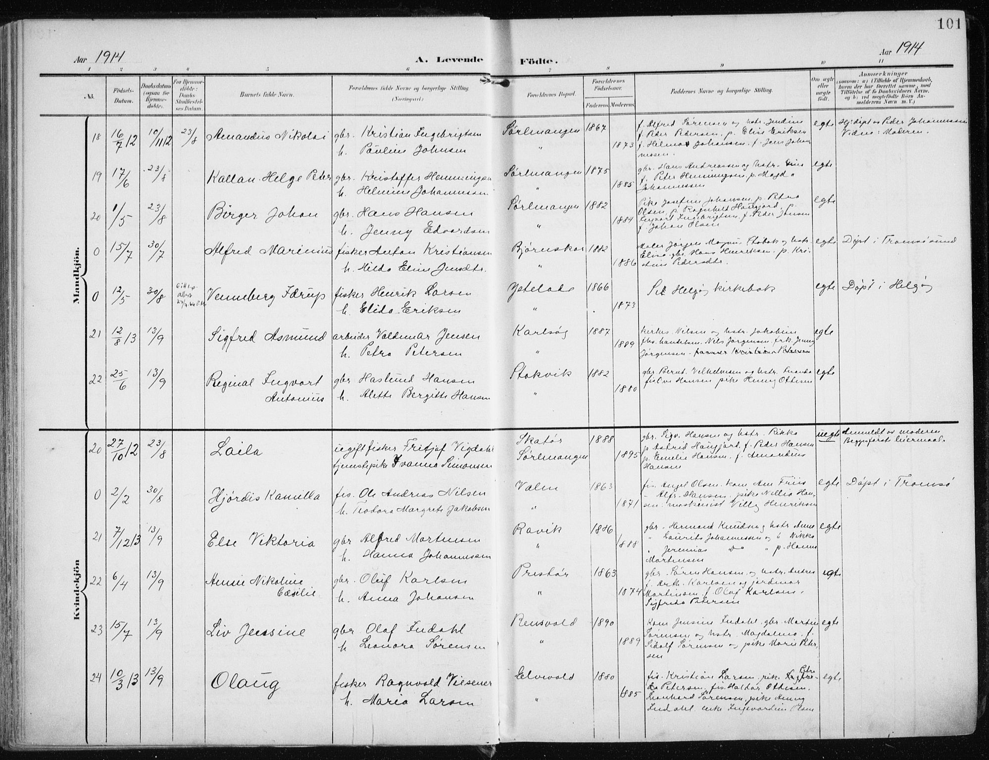 Karlsøy sokneprestembete, AV/SATØ-S-1299/H/Ha/Haa/L0014kirke: Parish register (official) no. 14, 1903-1917, p. 101