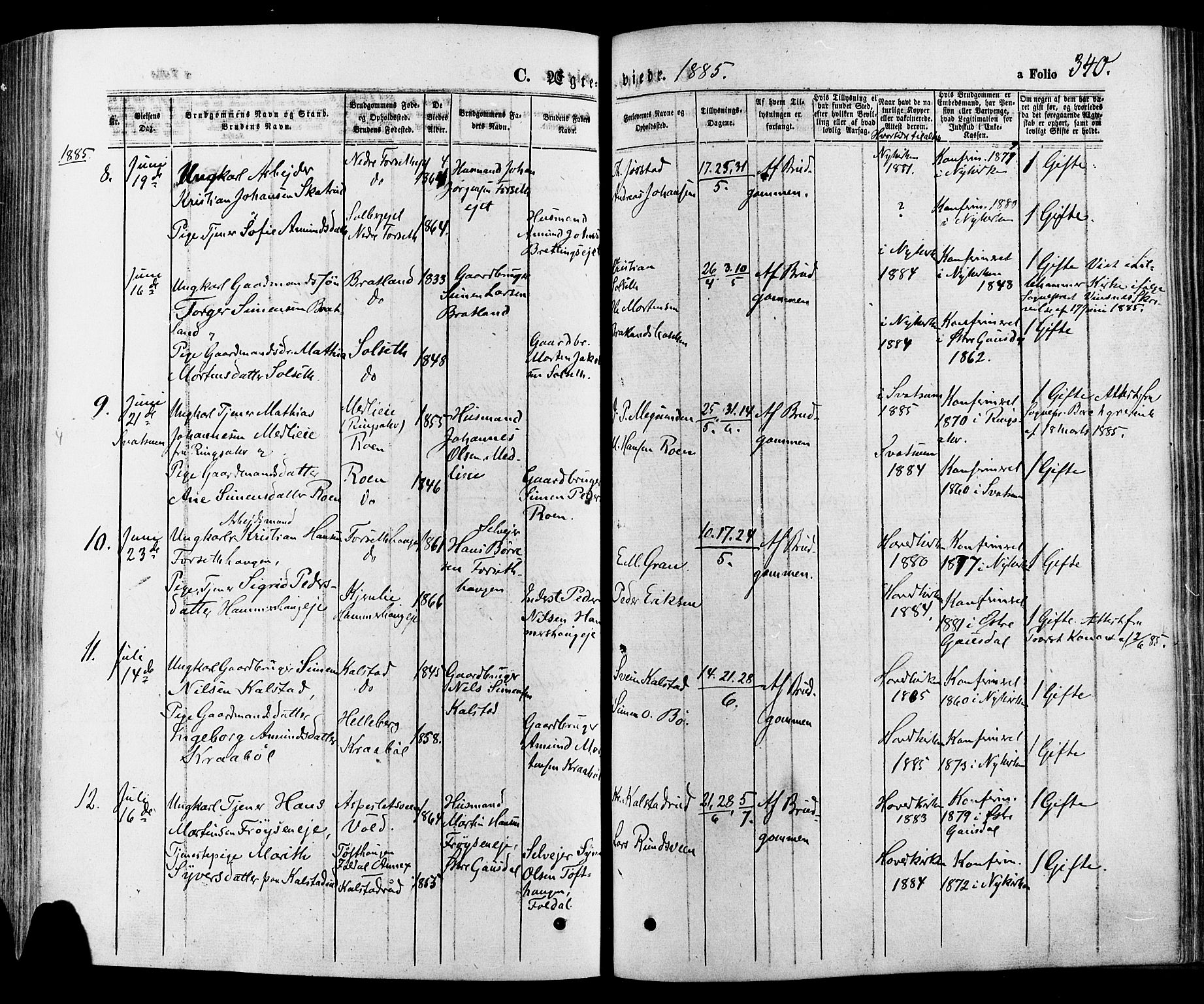 Gausdal prestekontor, SAH/PREST-090/H/Ha/Haa/L0010: Parish register (official) no. 10, 1867-1886, p. 340
