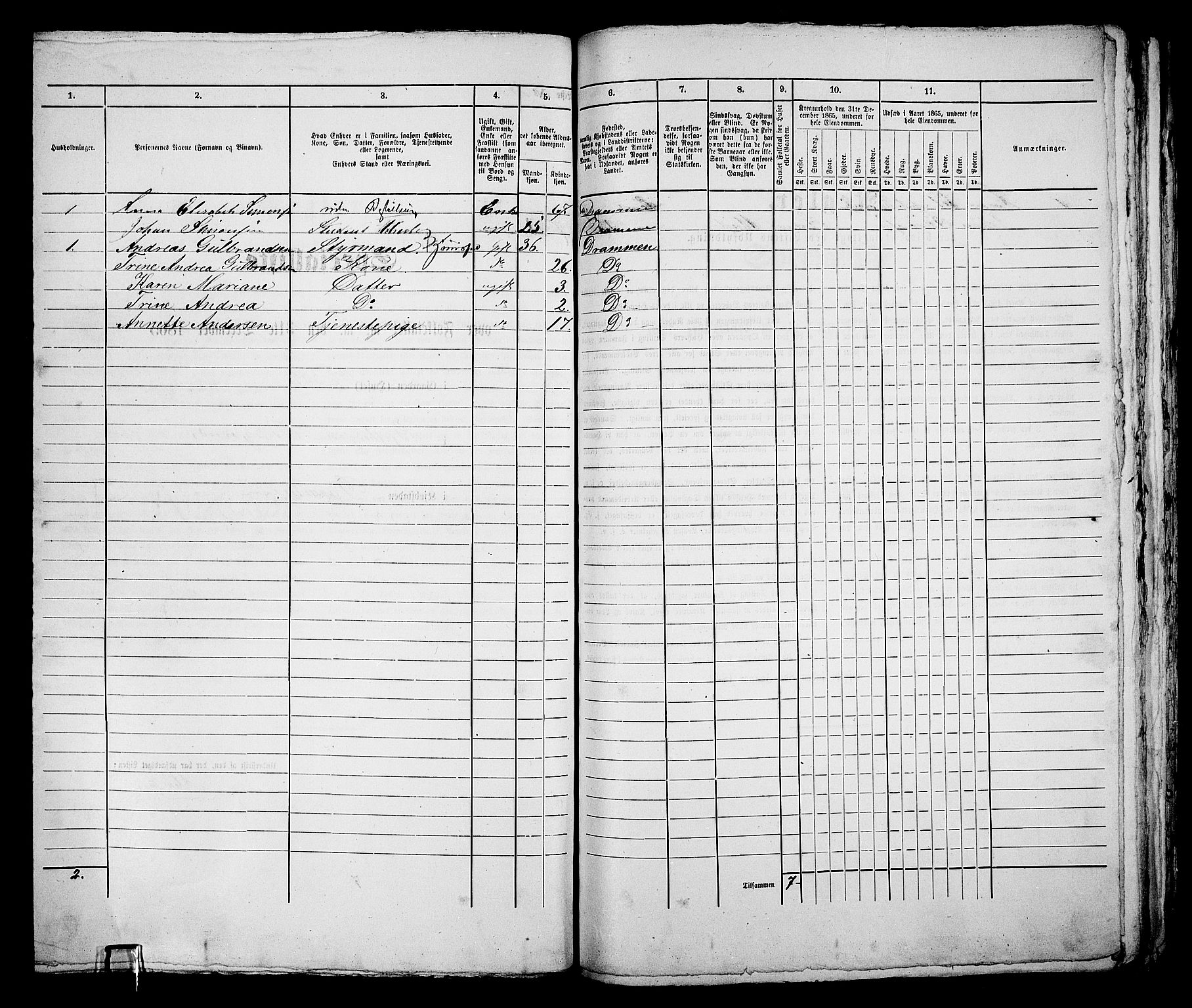 RA, 1865 census for Bragernes in Drammen, 1865, p. 515