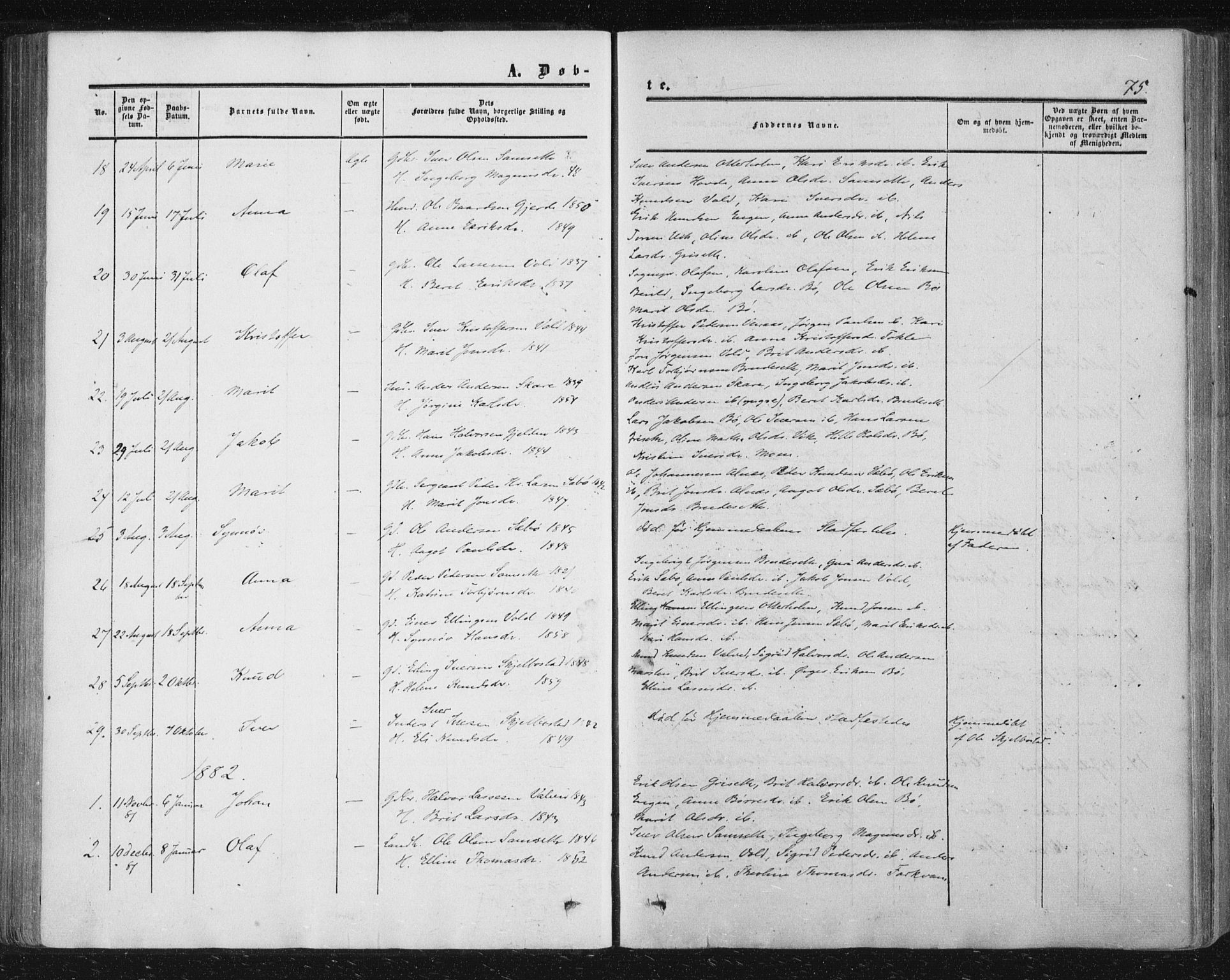 Ministerialprotokoller, klokkerbøker og fødselsregistre - Møre og Romsdal, AV/SAT-A-1454/543/L0562: Parish register (official) no. 543A02, 1854-1884, p. 75