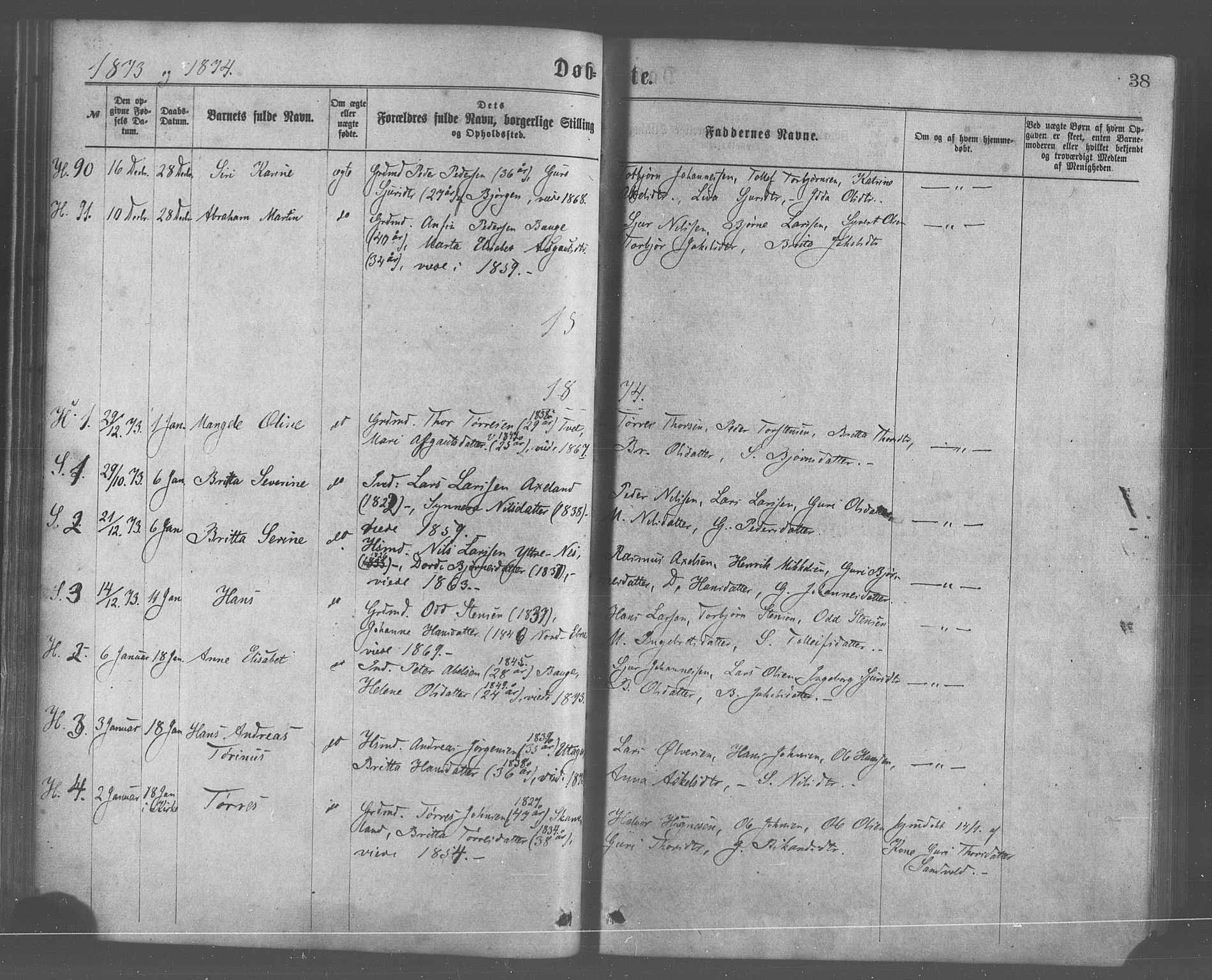 Skånevik sokneprestembete, AV/SAB-A-77801/H/Haa: Parish register (official) no. A 6, 1869-1878, p. 38