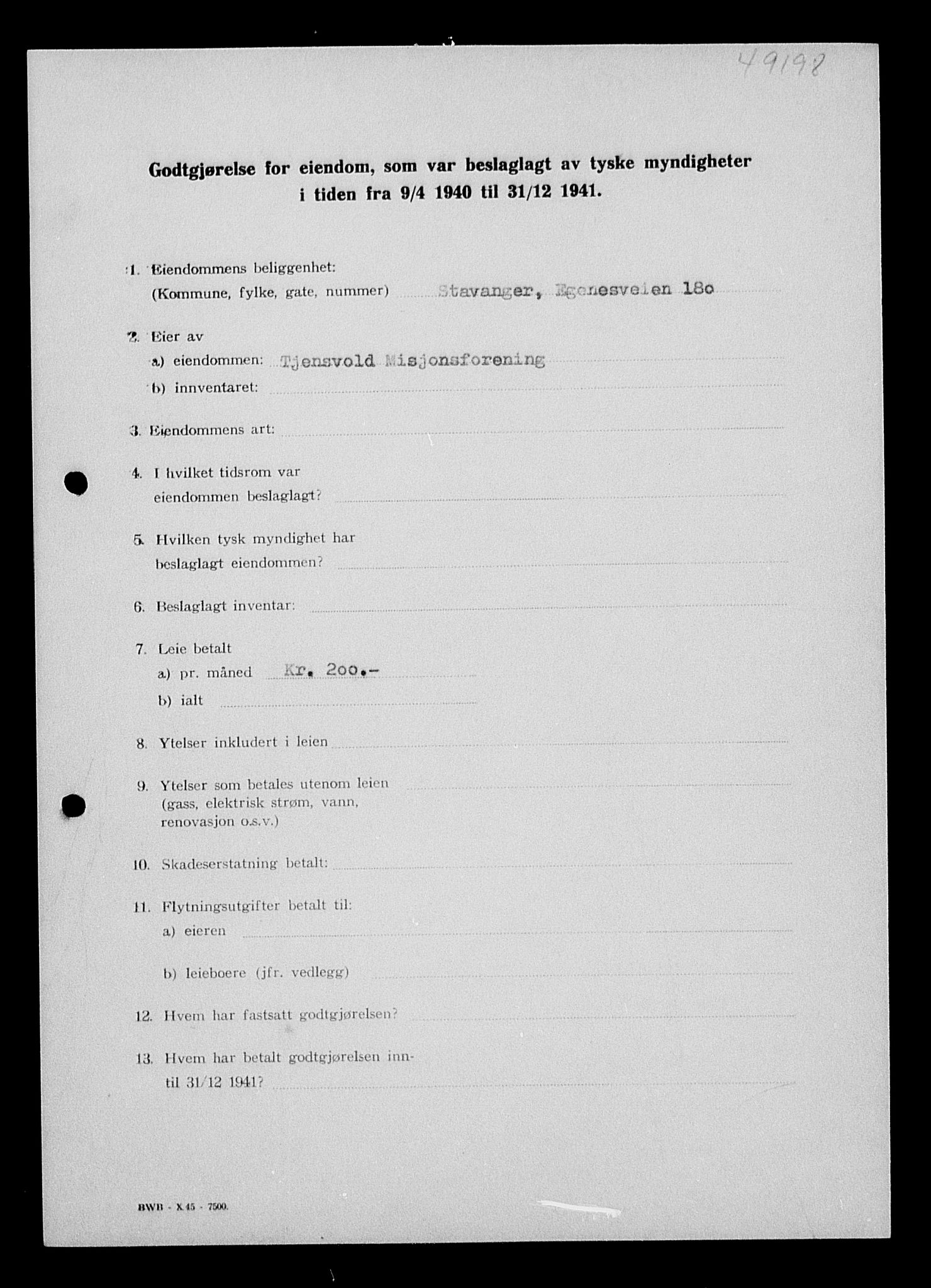 Justisdepartementet, Tilbakeføringskontoret for inndratte formuer, AV/RA-S-1564/I/L1014: Godtgjørelse for beslaglagt eiendom, 1940-1941, p. 143