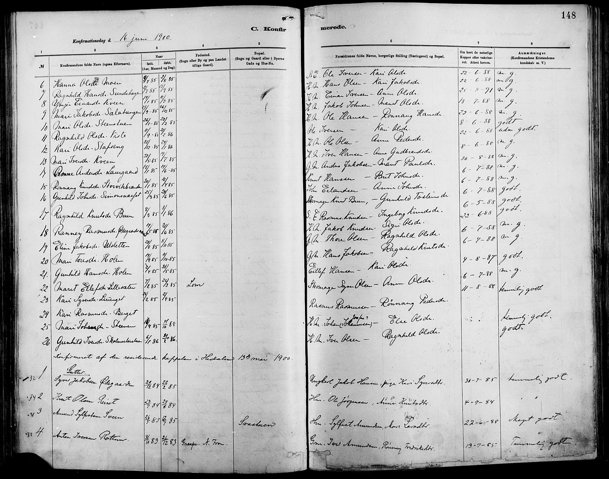 Vågå prestekontor, SAH/PREST-076/H/Ha/Haa/L0009: Parish register (official) no. 9, 1886-1904, p. 148