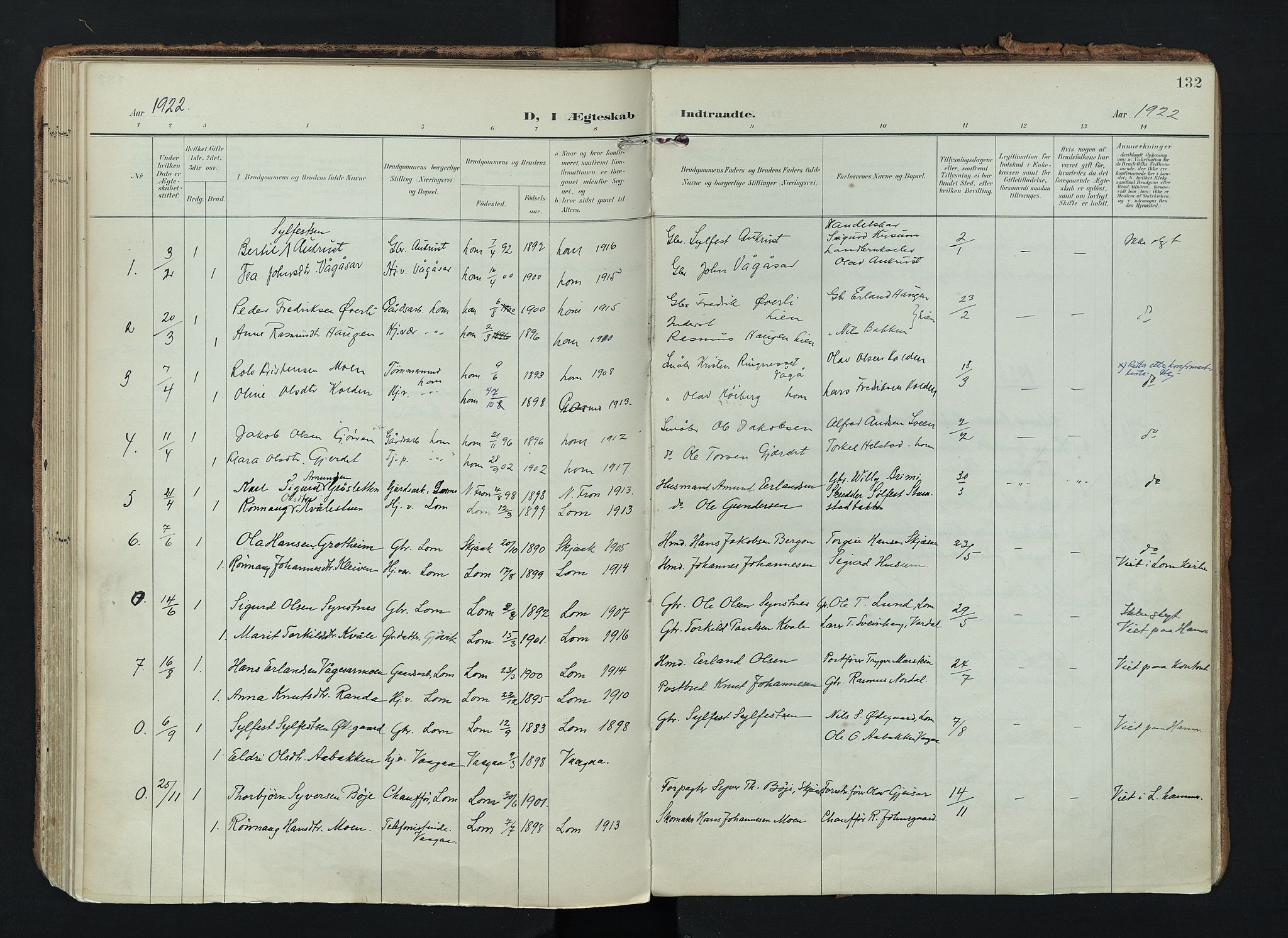 Lom prestekontor, SAH/PREST-070/K/L0010: Parish register (official) no. 10, 1899-1926, p. 132
