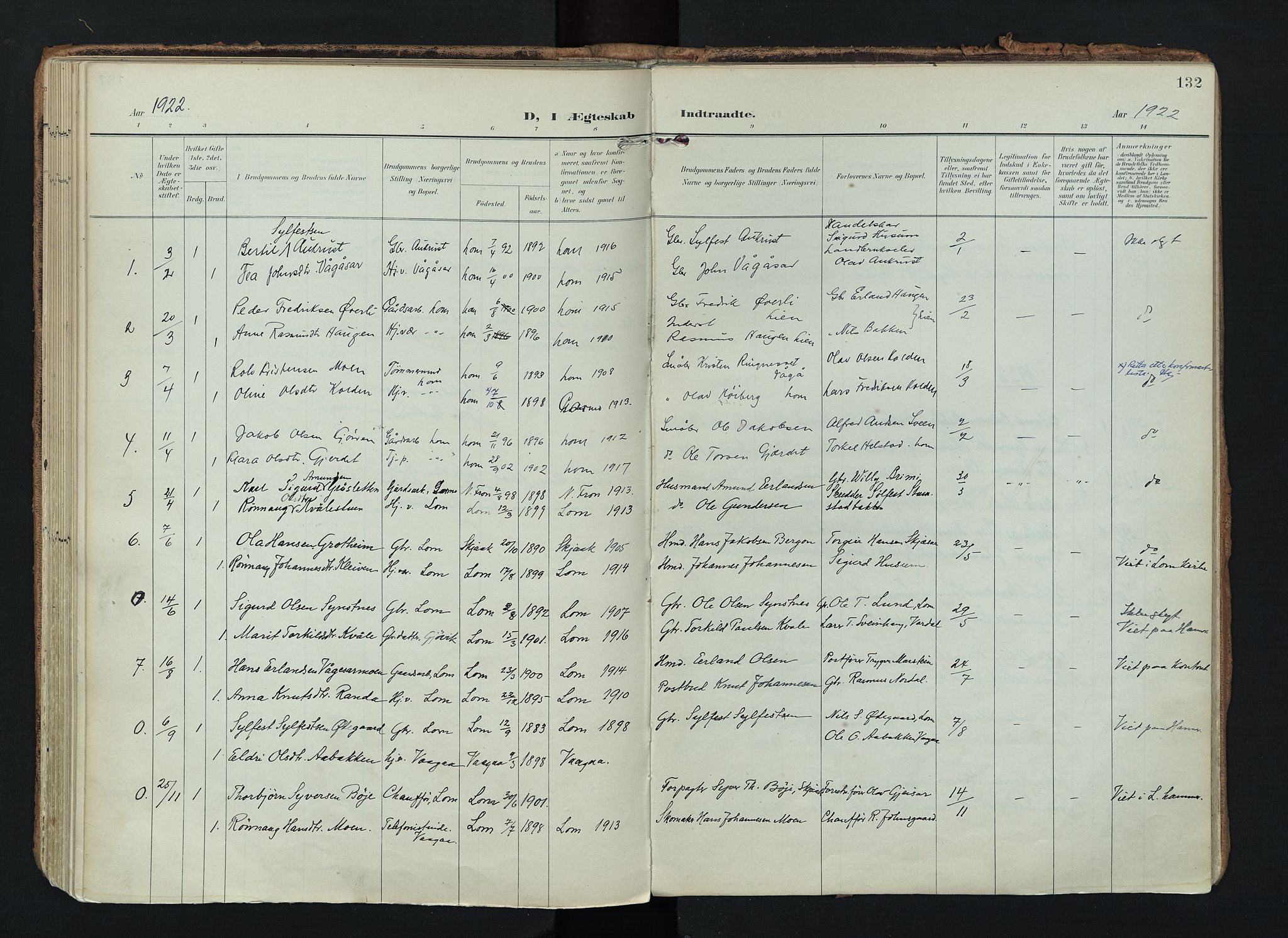 Lom prestekontor, AV/SAH-PREST-070/K/L0010: Parish register (official) no. 10, 1899-1926, p. 132