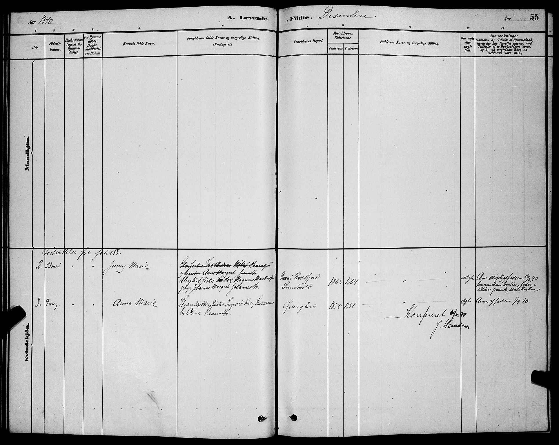 Sand/Bjarkøy sokneprestkontor, SATØ/S-0811/I/Ia/Iab/L0002klokker: Parish register (copy) no. 2, 1878-1890, p. 55