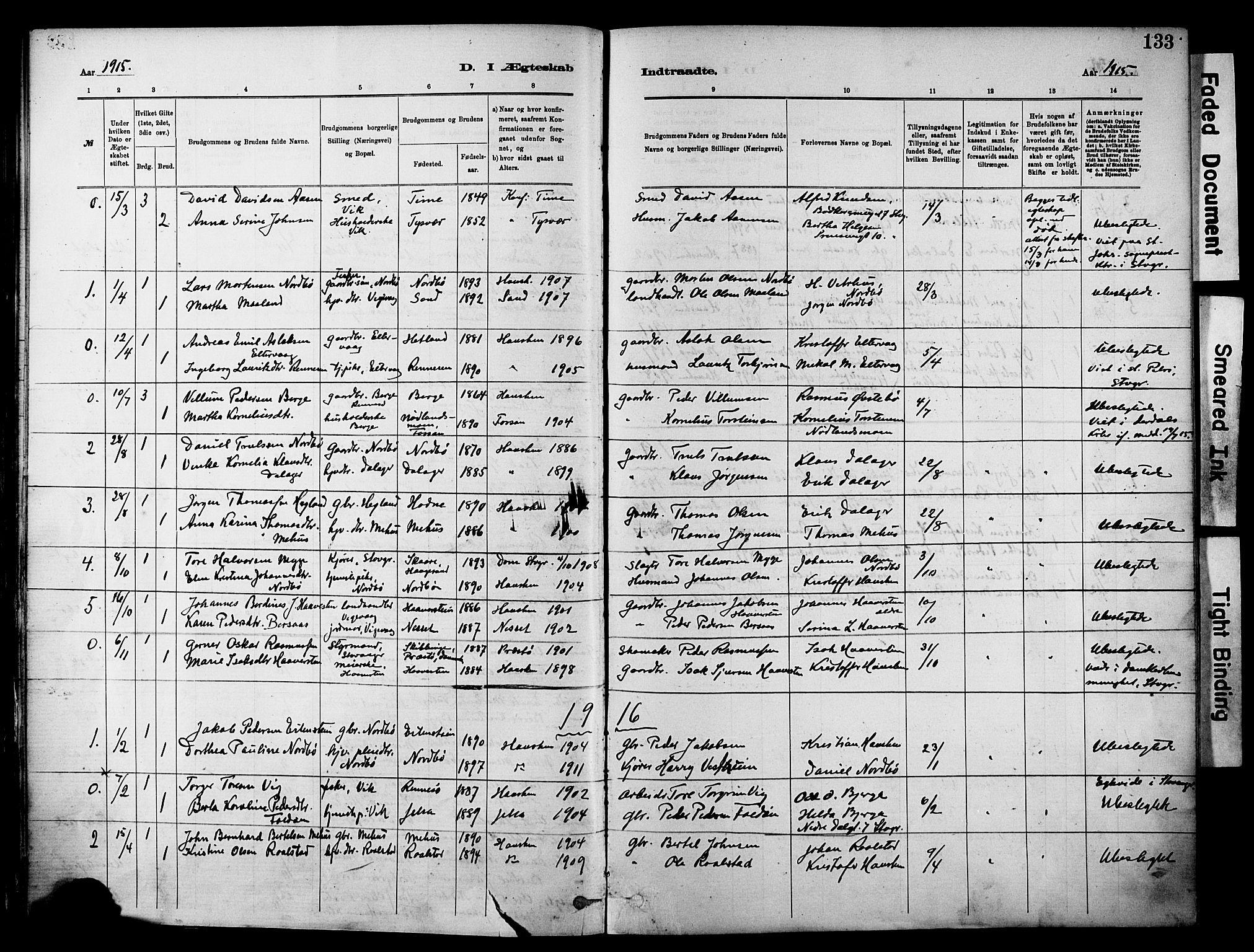 Rennesøy sokneprestkontor, SAST/A -101827/H/Ha/Haa/L0012: Parish register (official) no. A 13, 1885-1917, p. 133