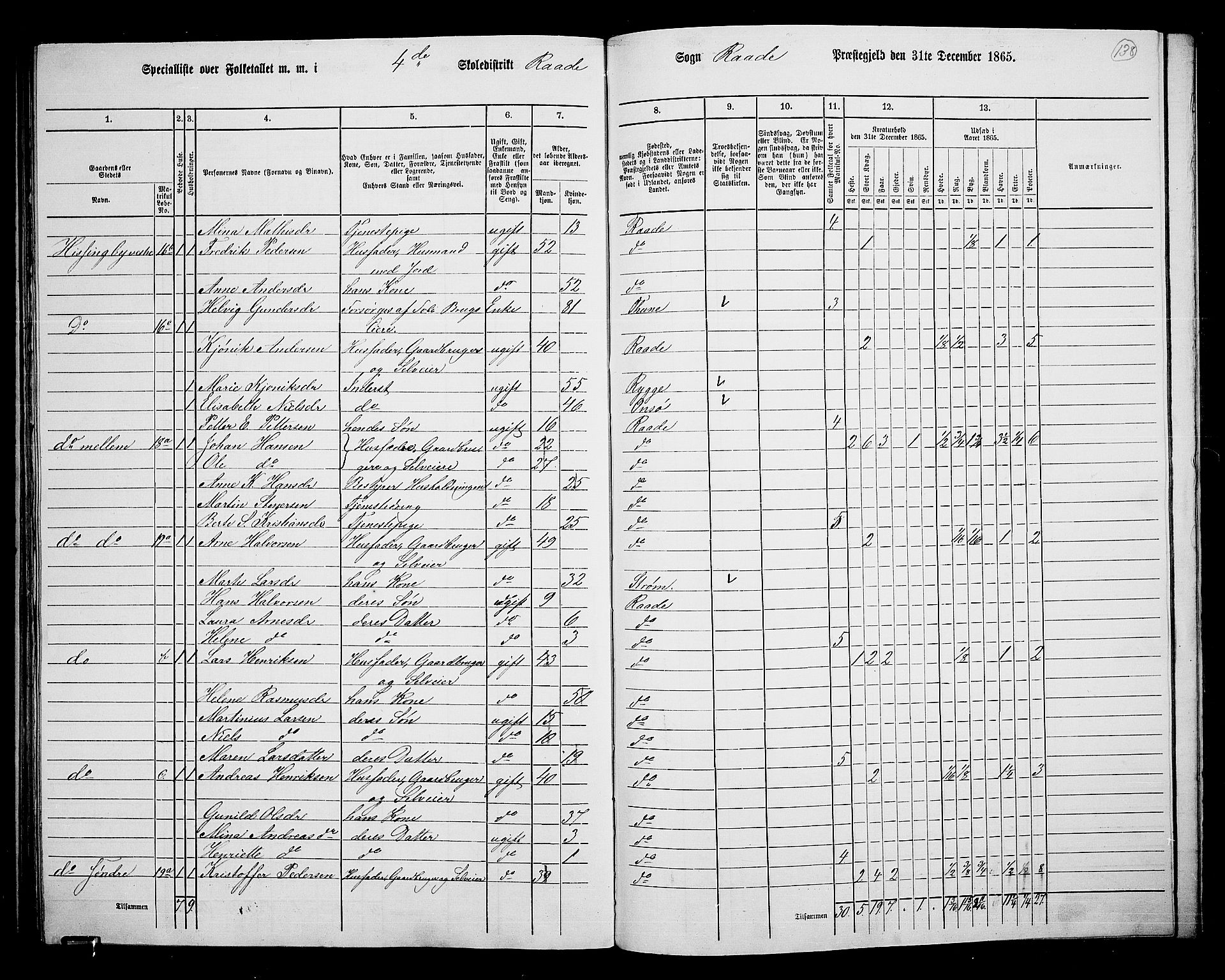 RA, 1865 census for Råde, 1865, p. 125