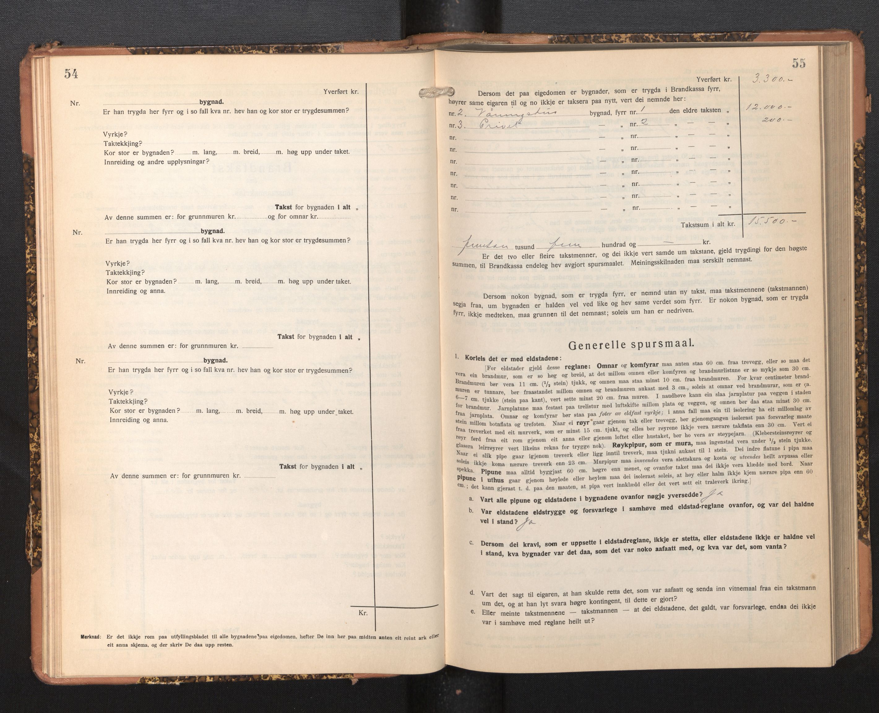 Lensmannen i Fjell, AV/SAB-A-32301/0012/L0006: Branntakstprotokoll, skjematakst, 1931-1945, p. 54-55